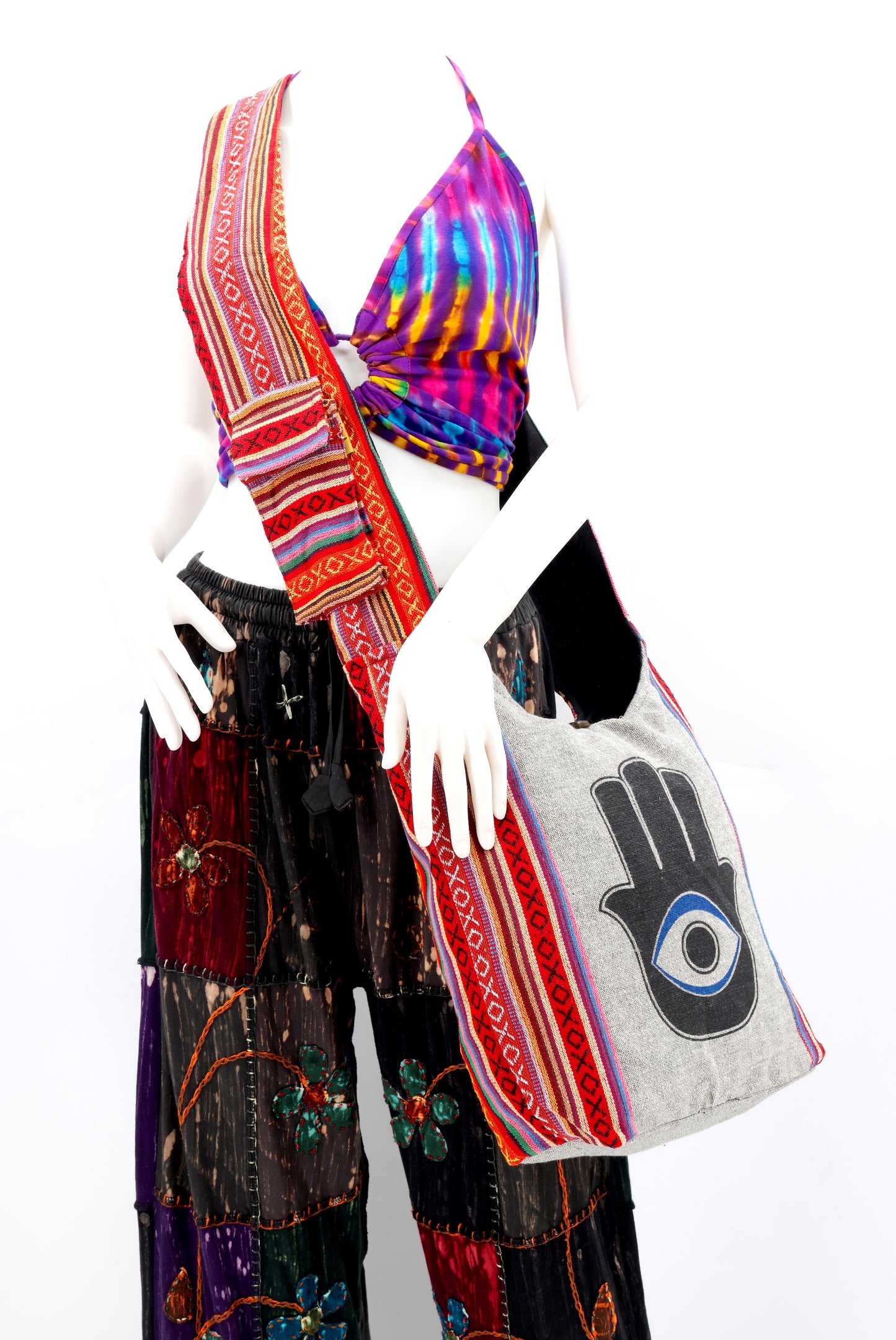 Cotton Hamsa Evil Eye Print Handmade Crossbody Bag