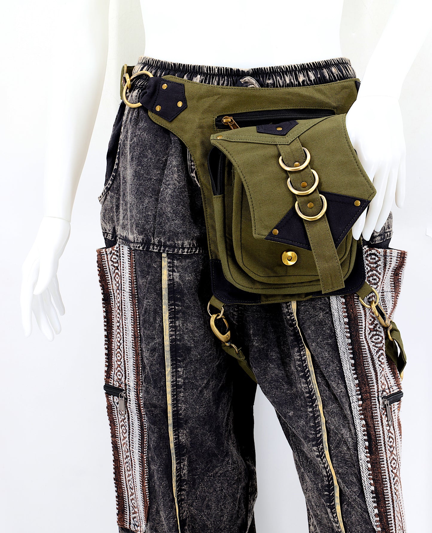 Cotton Hippie Handmade Solid Colored Ringed Leg Belt Fanny Pack