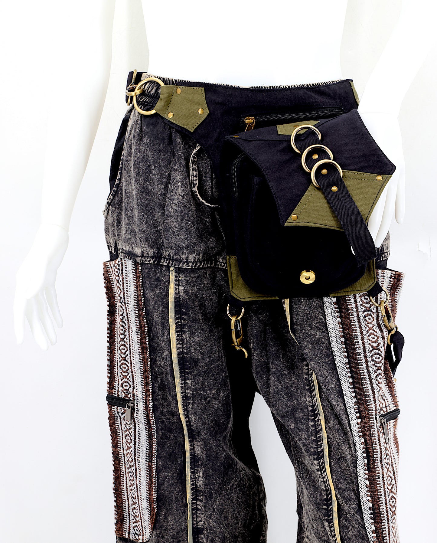 Cotton Hippie Handmade Solid Colored Ringed Leg Belt Fanny Pack