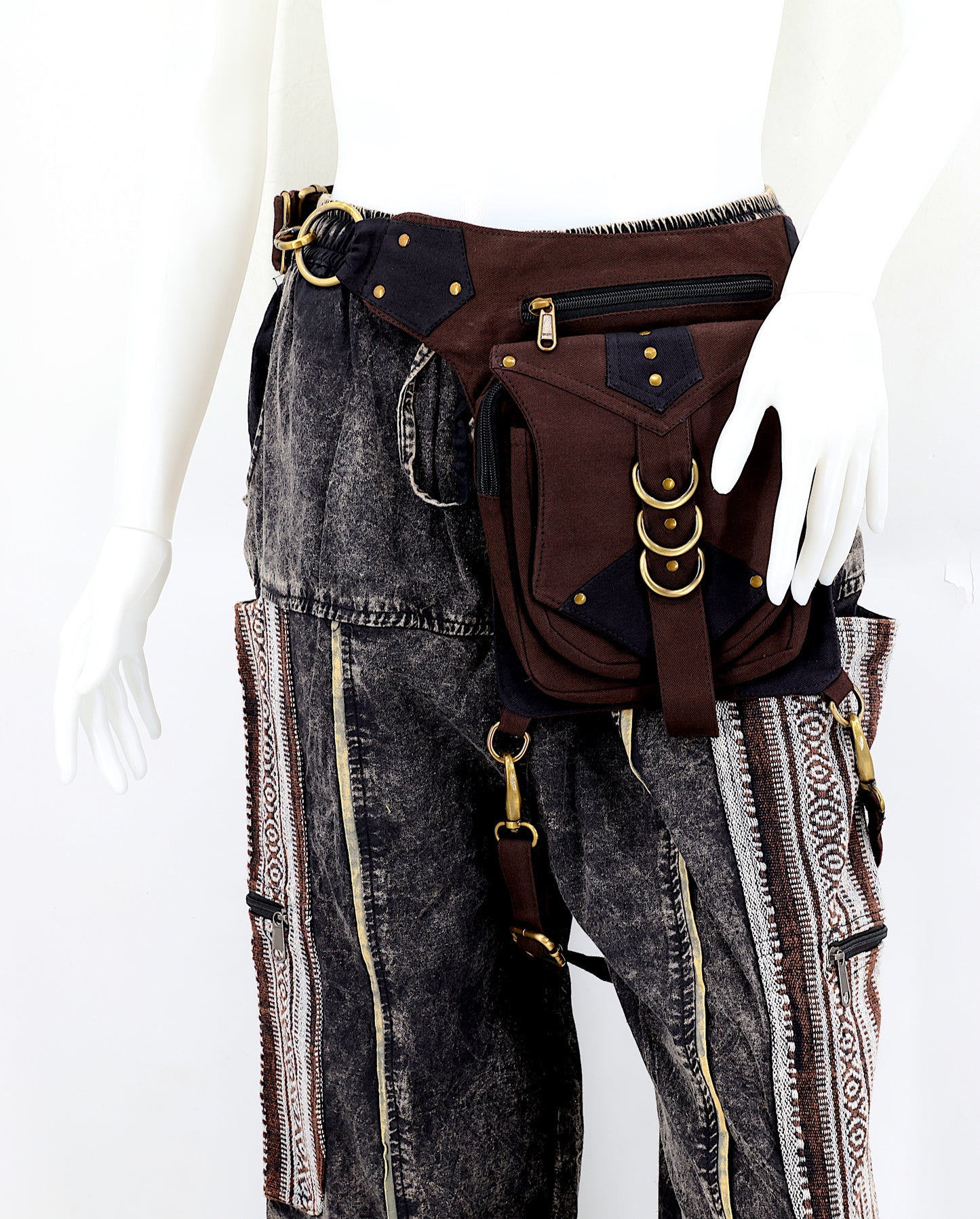 Cotton Hippie Handmade Solid Colored Ringed Leg Belt Fanny Pack