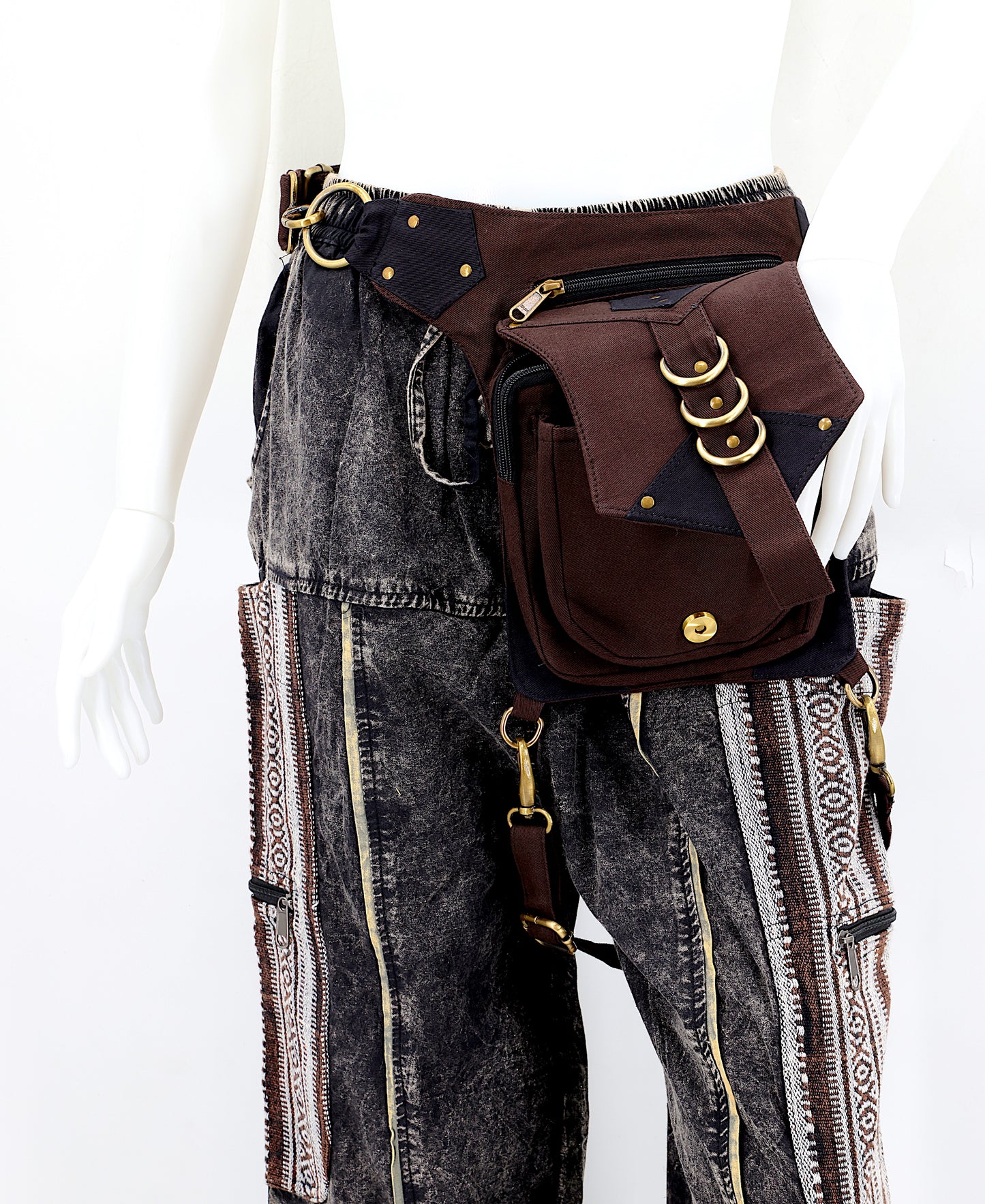 Cotton Hippie Handmade Solid Colored Ringed Leg Belt Fanny Pack