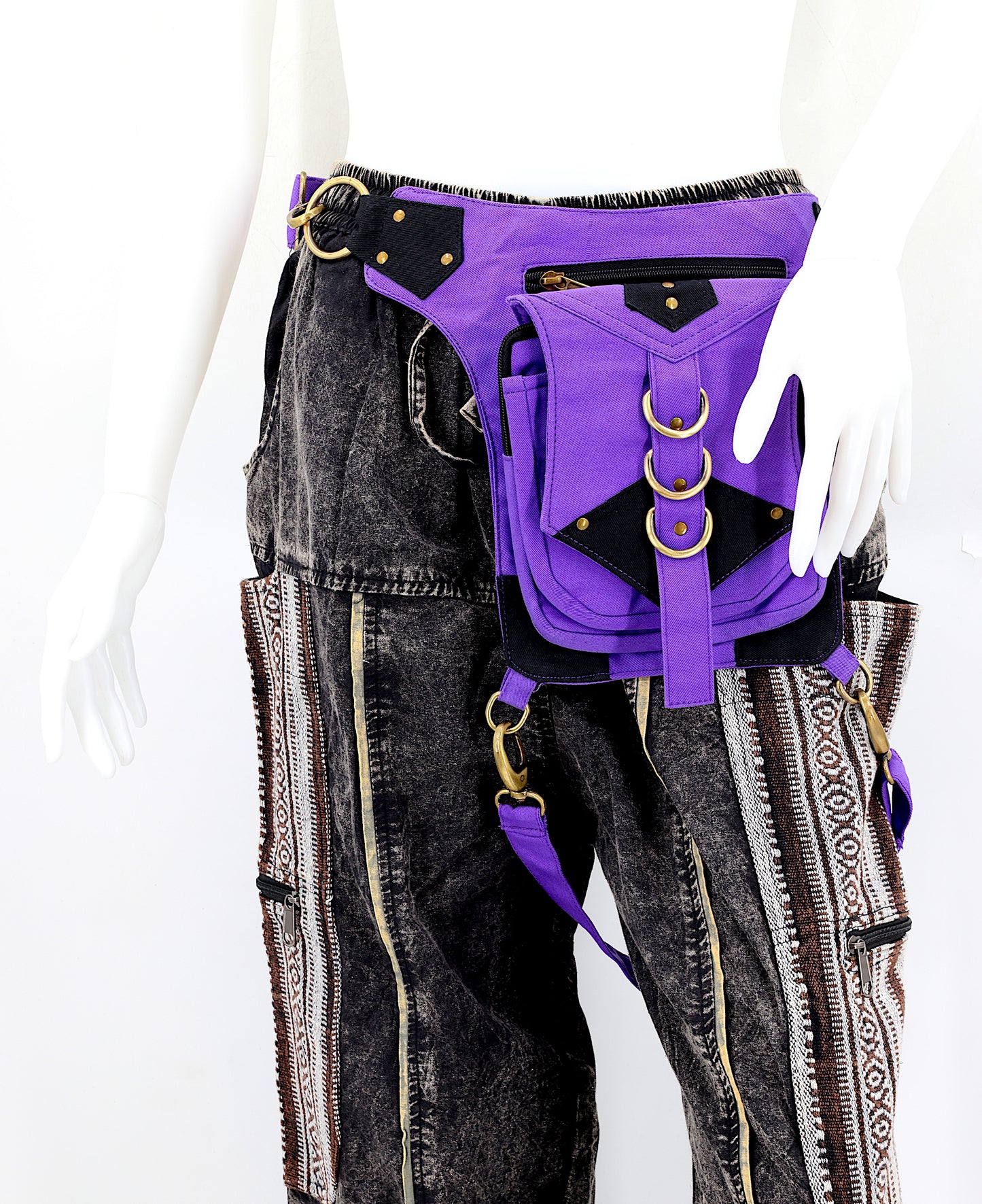 Cotton Hippie Handmade Solid Colored Ringed Leg Belt Fanny Pack