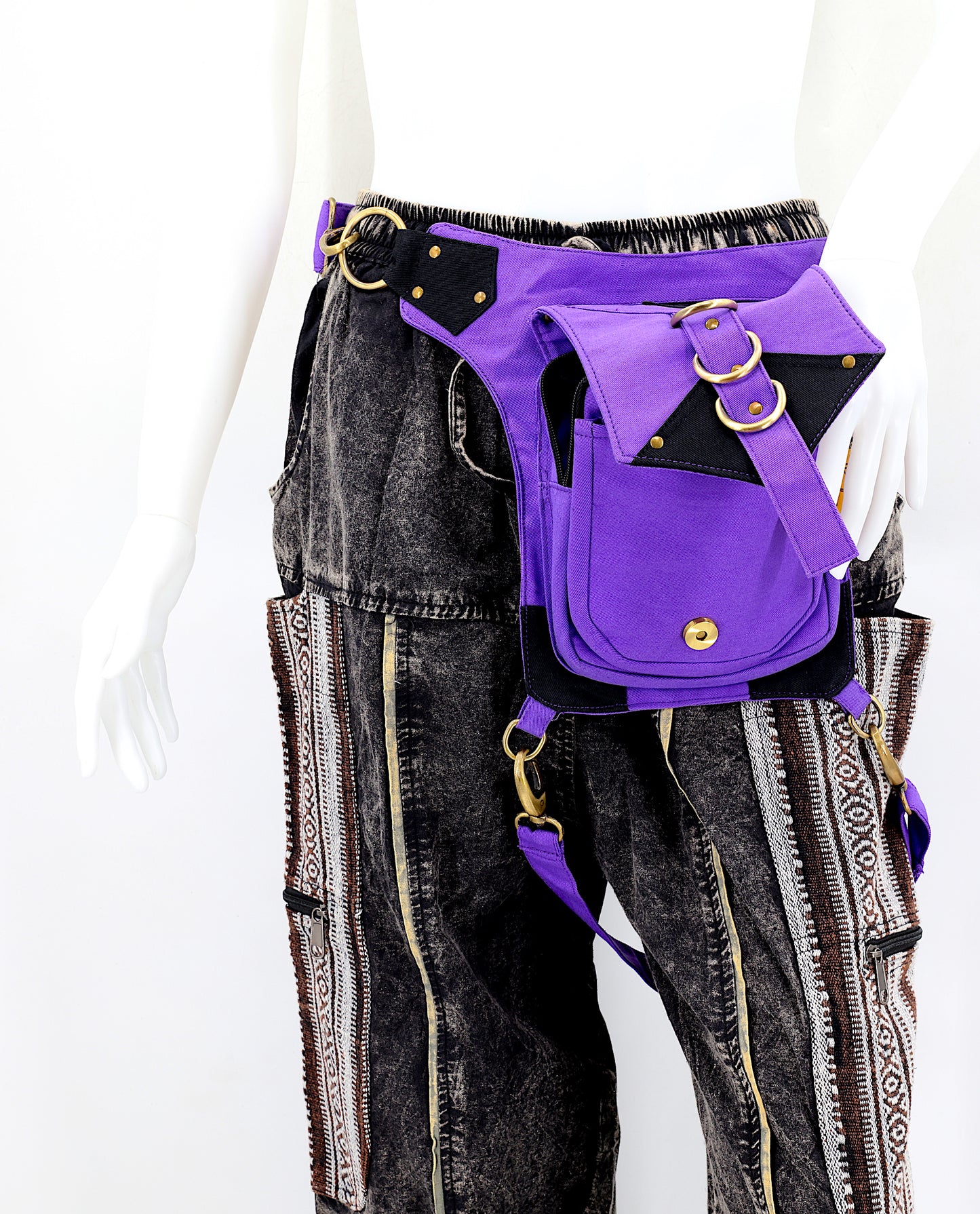 Cotton Hippie Handmade Solid Colored Ringed Leg Belt Fanny Pack