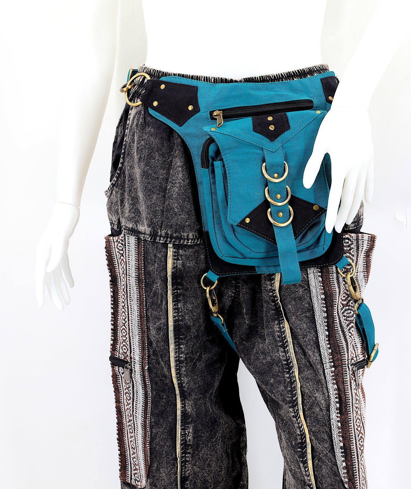 Cotton Hippie Handmade Solid Colored Ringed Leg Belt Fanny Pack