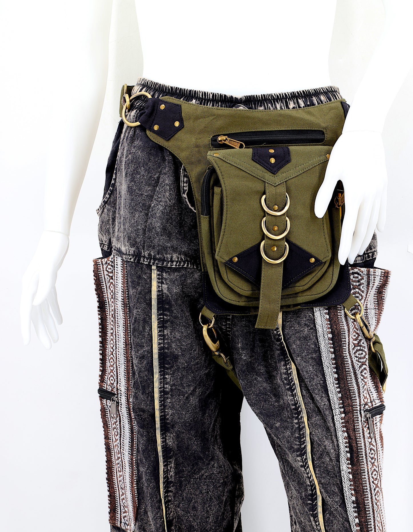 Cotton Hippie Handmade Solid Colored Ringed Leg Belt Fanny Pack