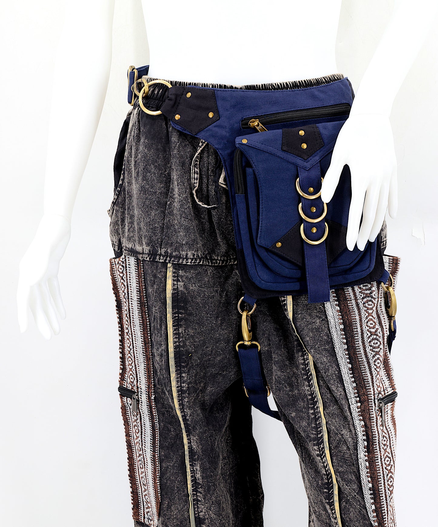 Cotton Hippie Handmade Solid Colored Ringed Leg Belt Fanny Pack