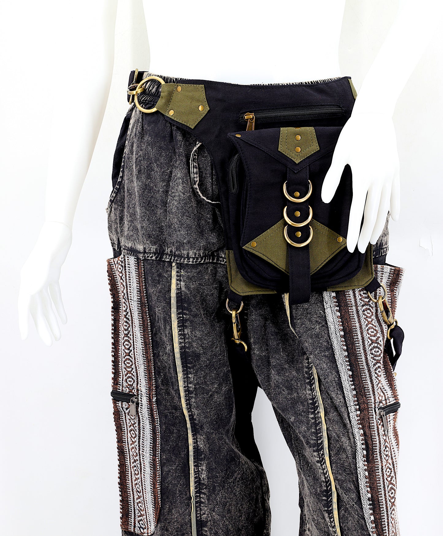 Cotton Hippie Handmade Solid Colored Ringed Leg Belt Fanny Pack