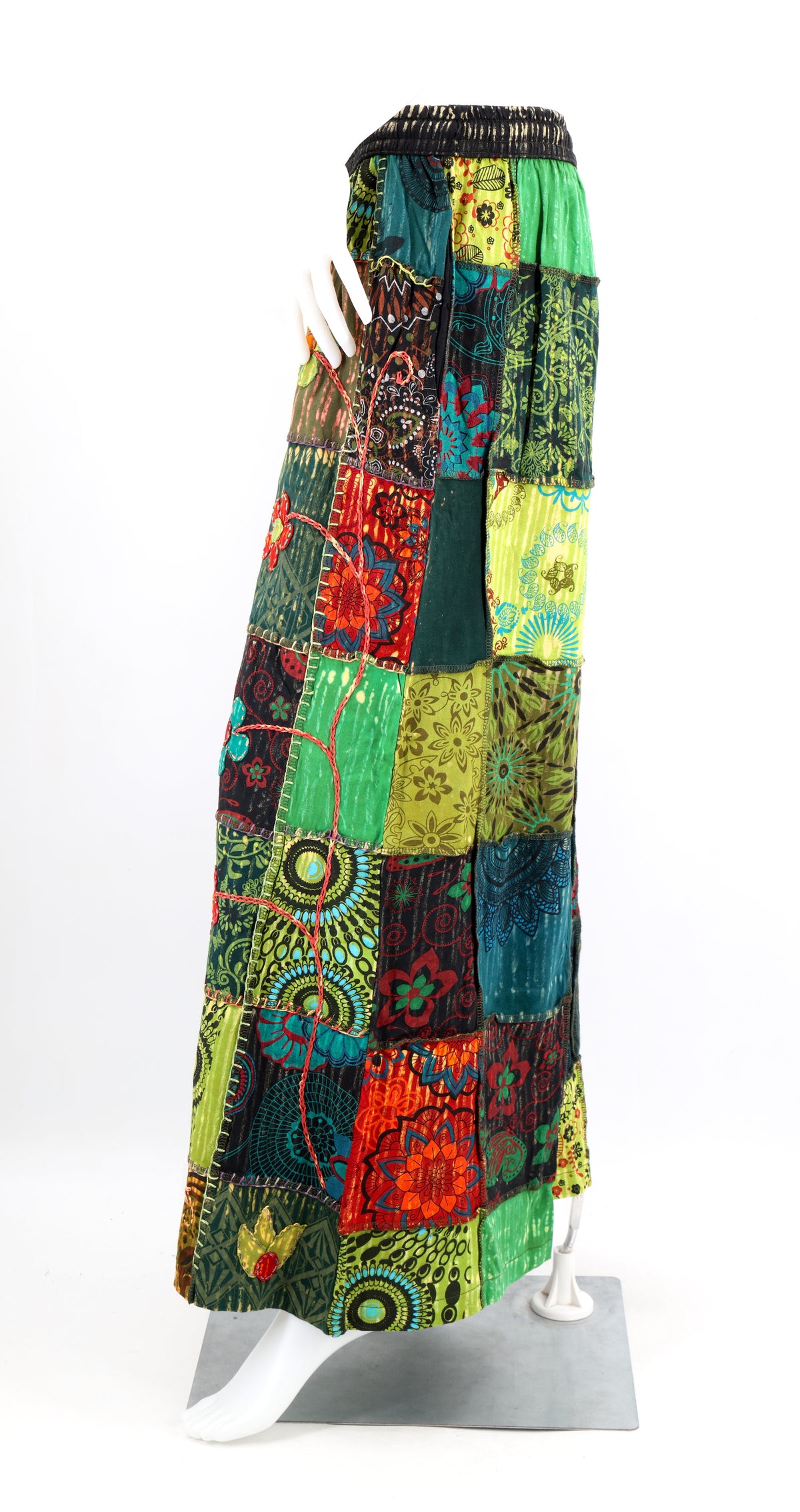 Florale bestickte Patchwork-Palazzo-Hose | Weites Baumwollbein