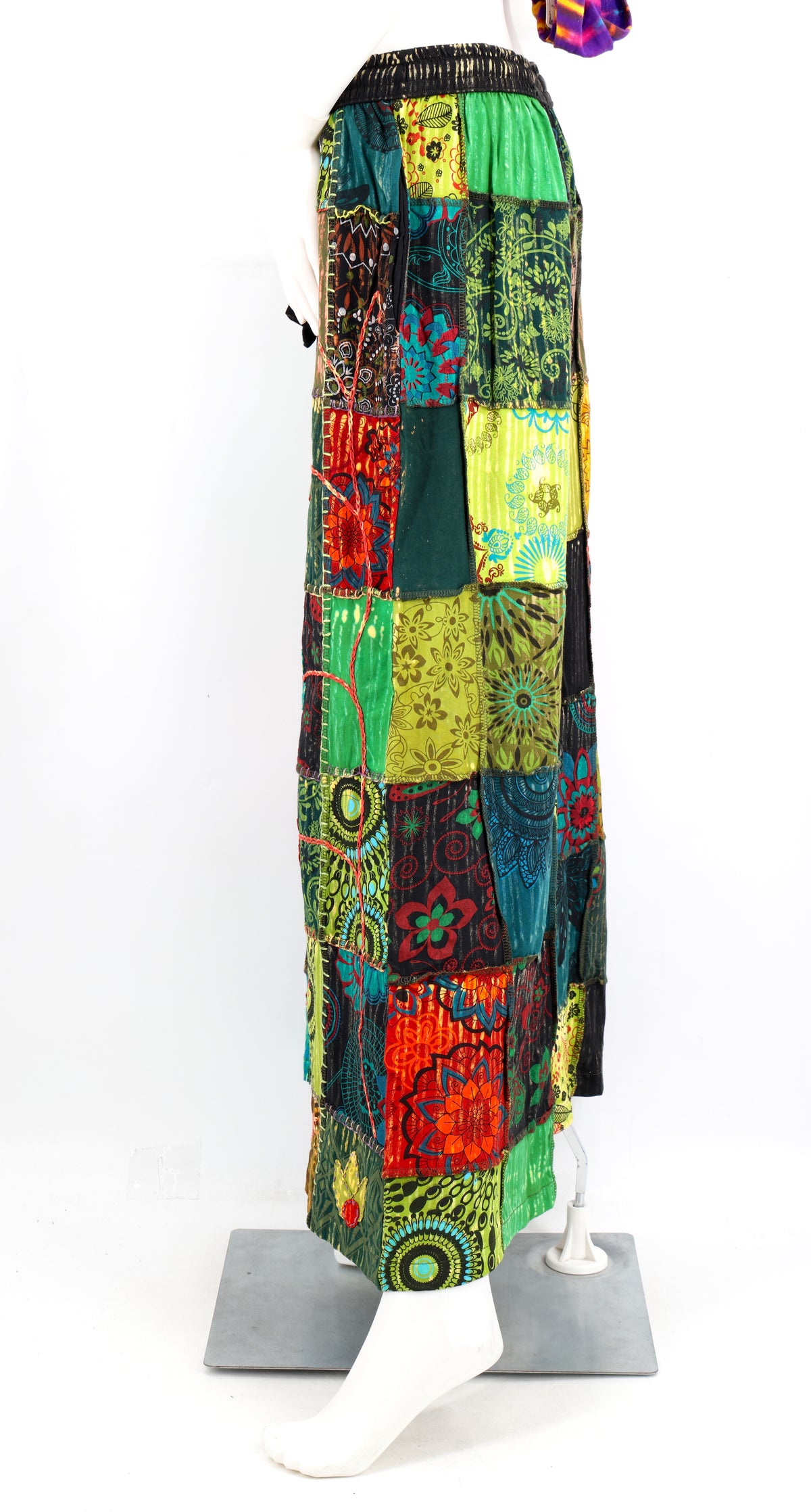 Florale bestickte Patchwork-Palazzo-Hose | Weites Baumwollbein