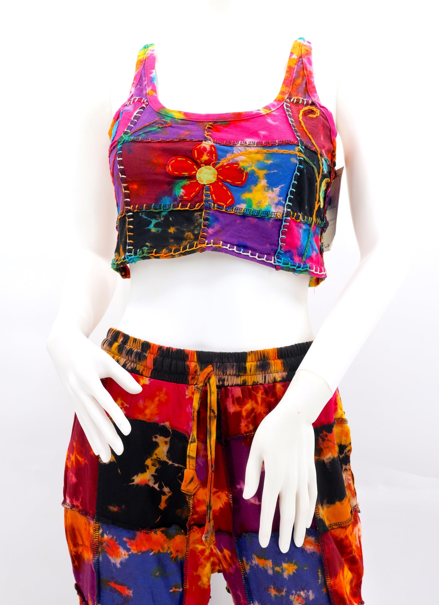 Cotton Hippie Handmade Tie Dye Floral Embroidered Patchwork Ladies Bohemian Top
