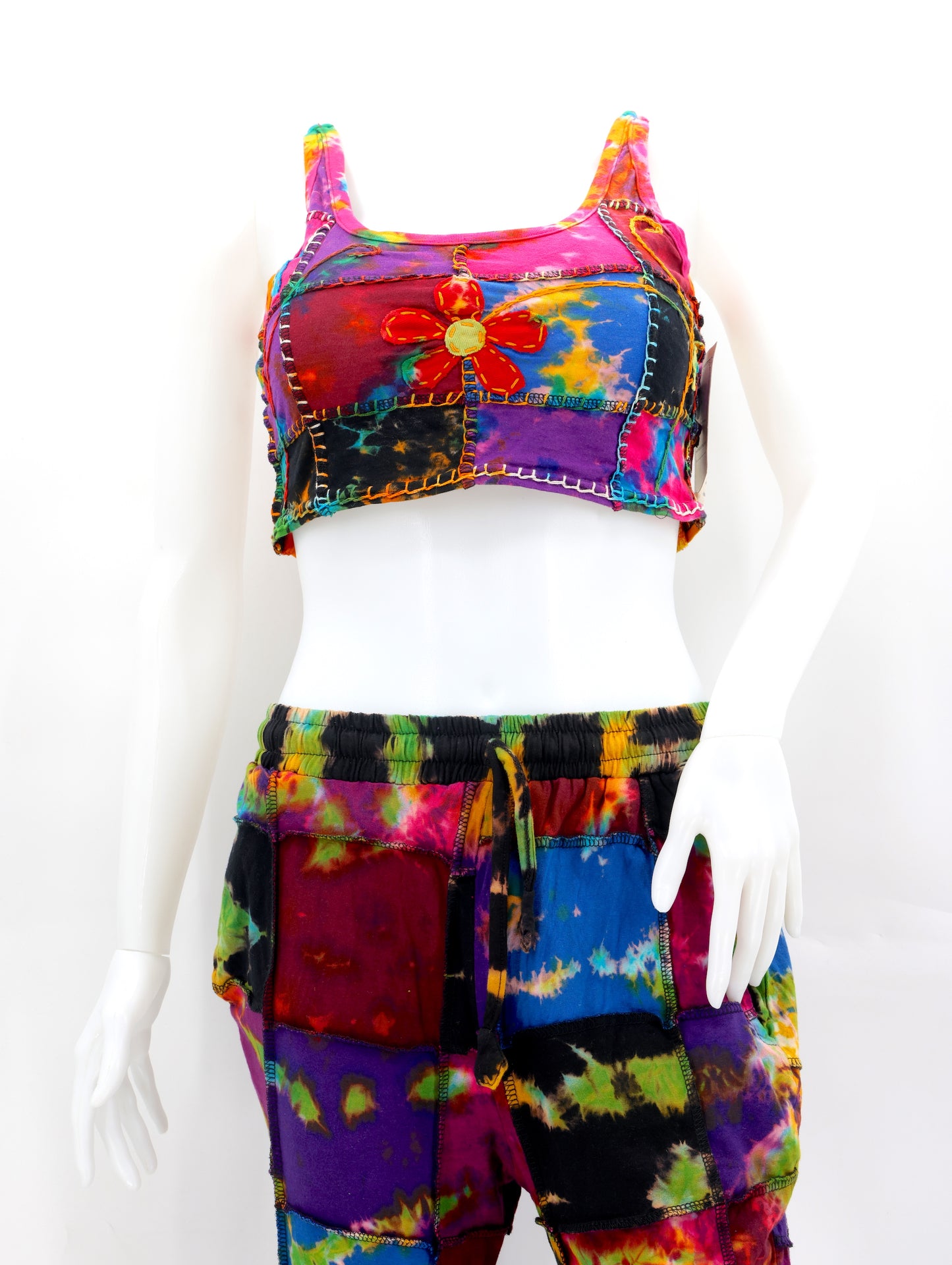 Cotton Hippie Handmade Tie Dye Floral Embroidered Patchwork Ladies Bohemian Top