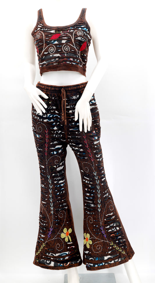 Cotton Hippie Handmade Floral Embroidered 2-Piece Ladies Dress Bohemian Dress Set