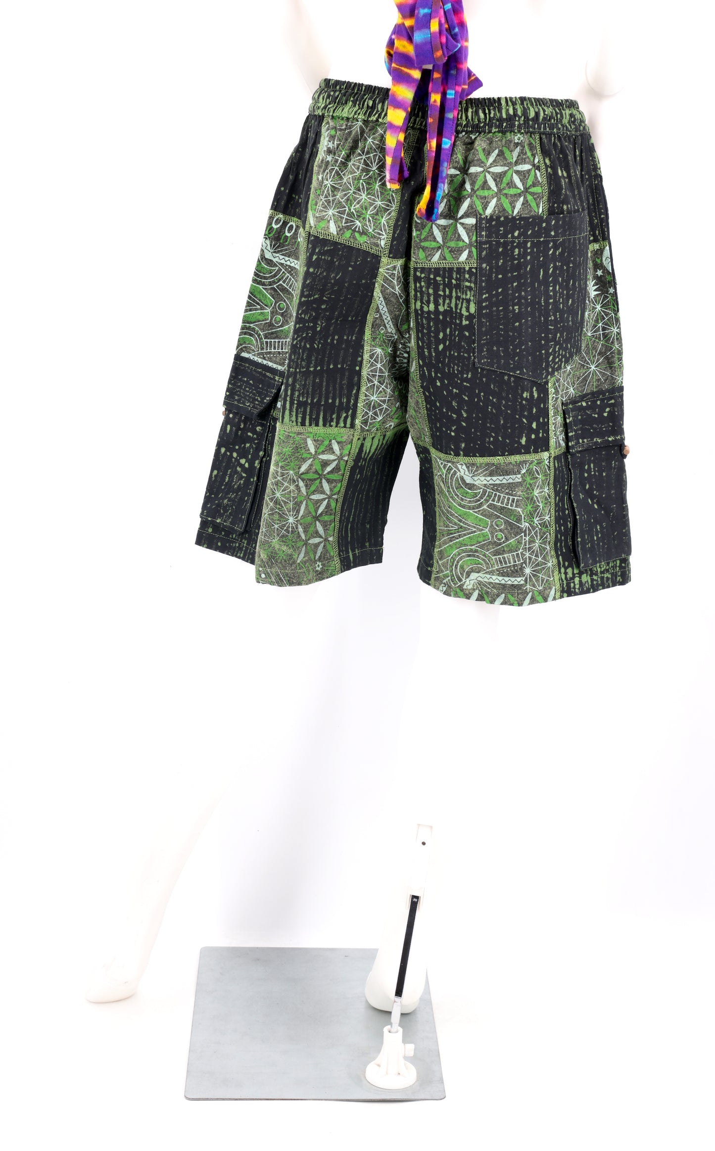 Sacred Geometry Patchwork Cargo Shorts | Cotton Festival Shorts