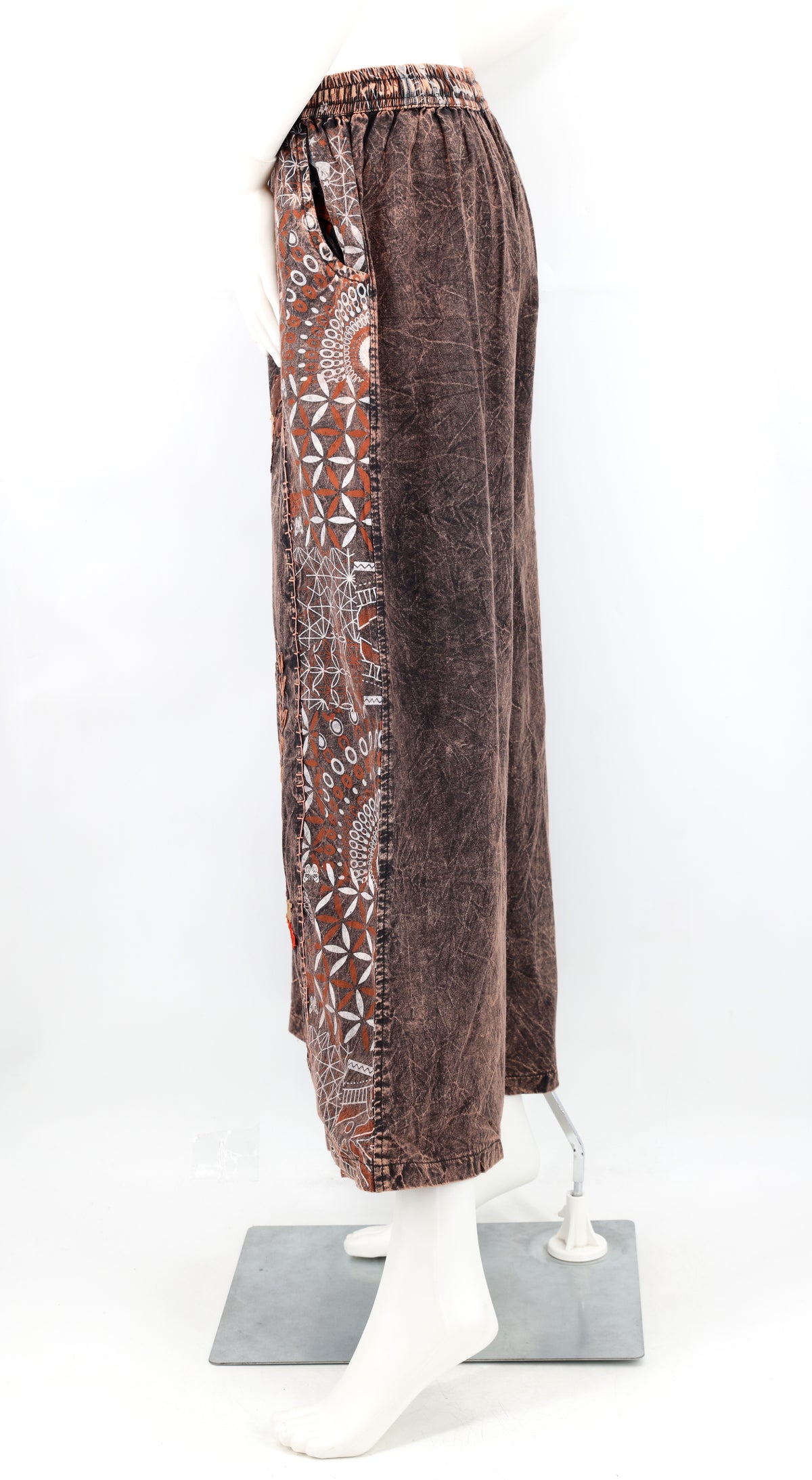 Pantalon palazzo multicolore à motifs brodés floraux | Pantalon large en coton