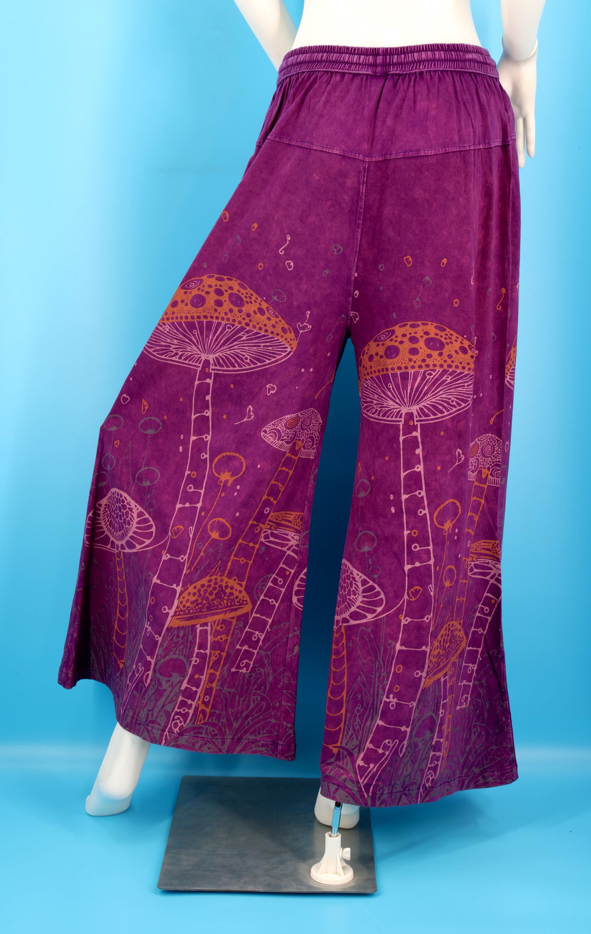 Mushroom Print Wide Leg Palazzo Pants | Stone-Washed Cotton