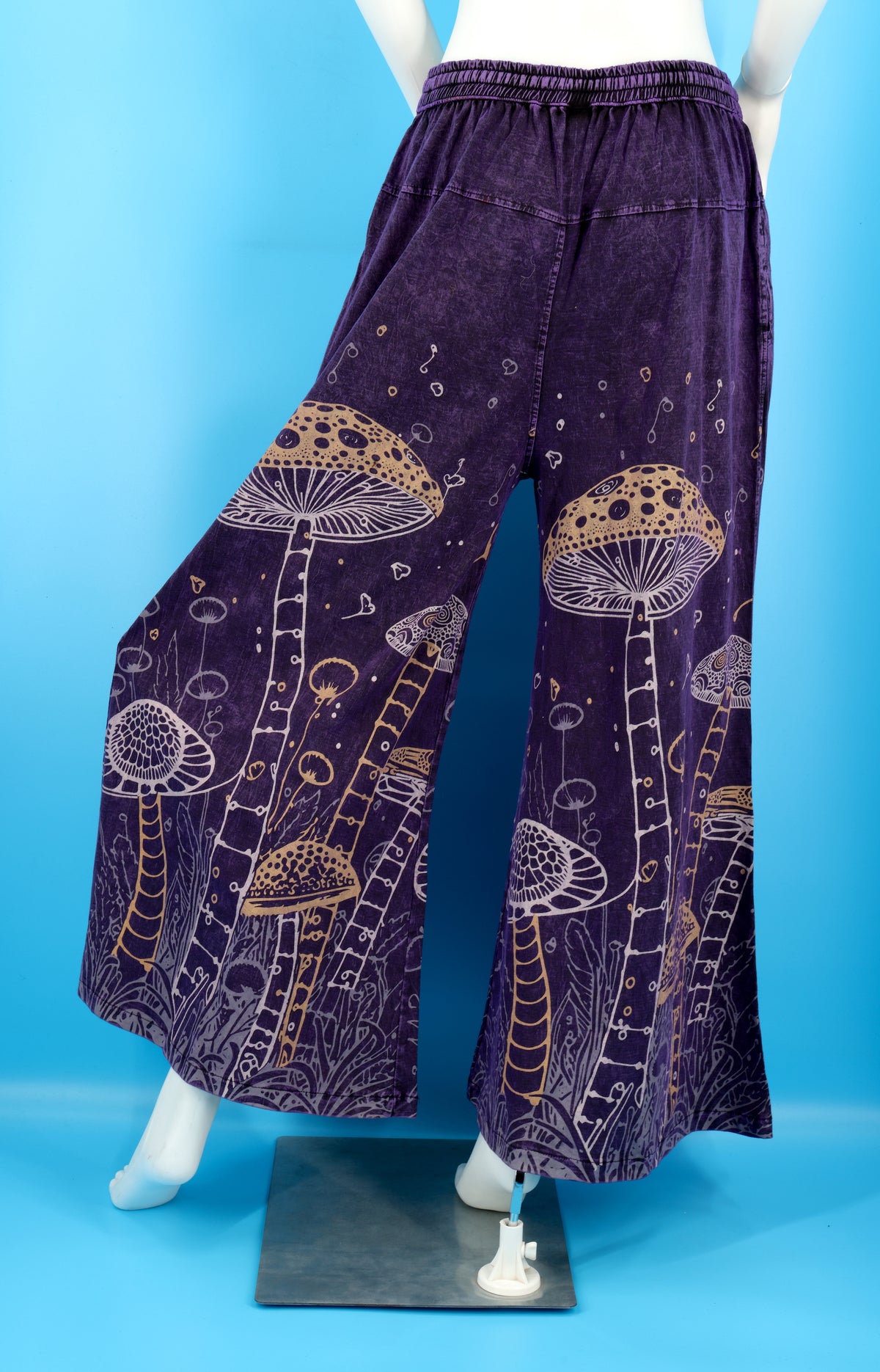Mushroom Print Wide Leg Palazzo Pants | Stone-Washed Cotton