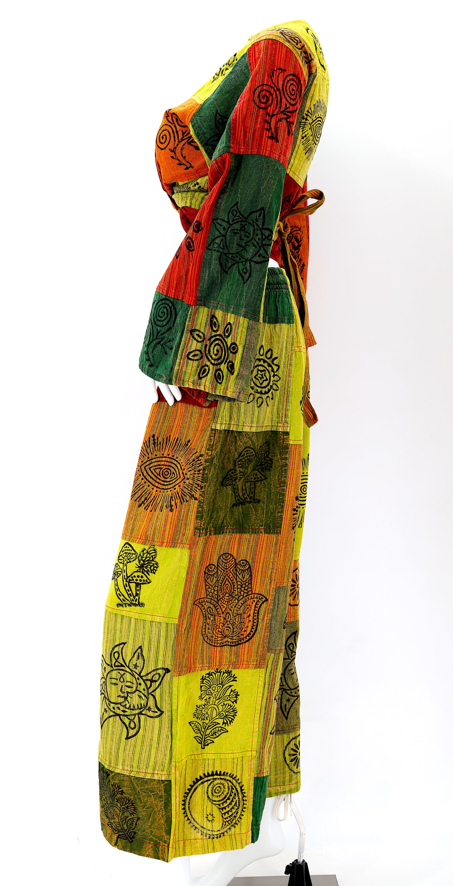 Cotton Hippie Handmade 2 Piece Patchwork Palazzo Bohemian Dress Set, Palazzo Pants