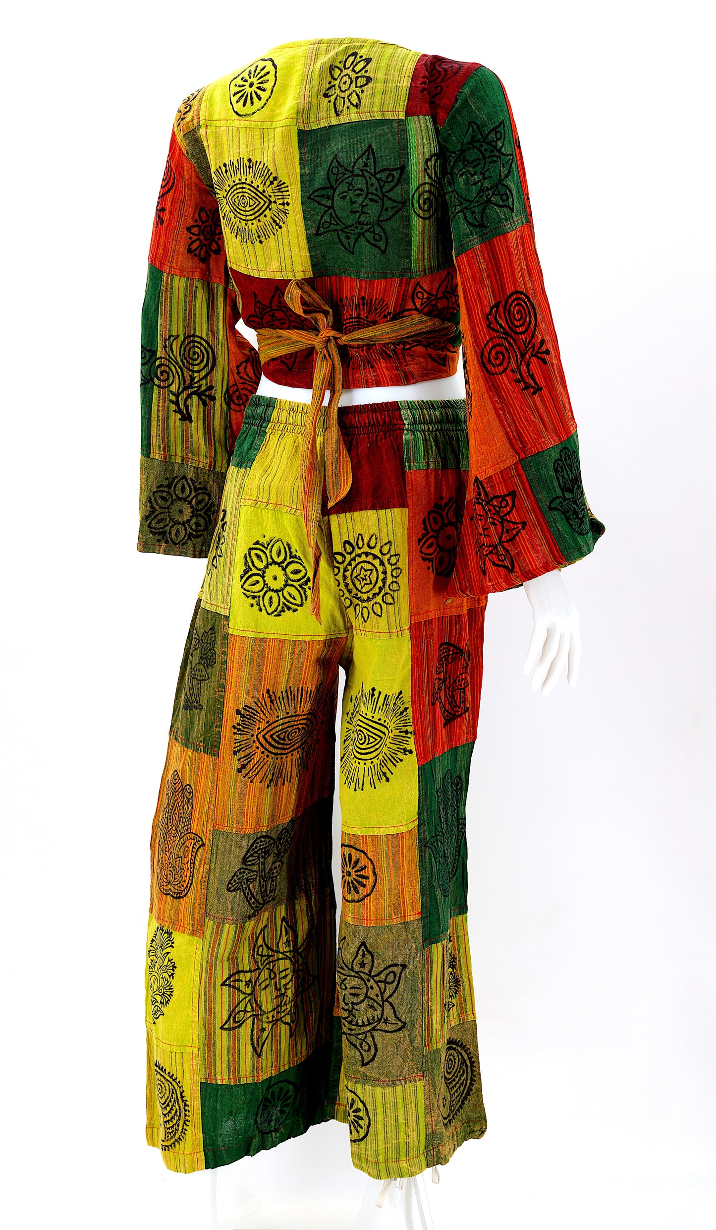 Cotton Hippie Handmade 2 Piece Patchwork Palazzo Bohemian Dress Set, Palazzo Pants