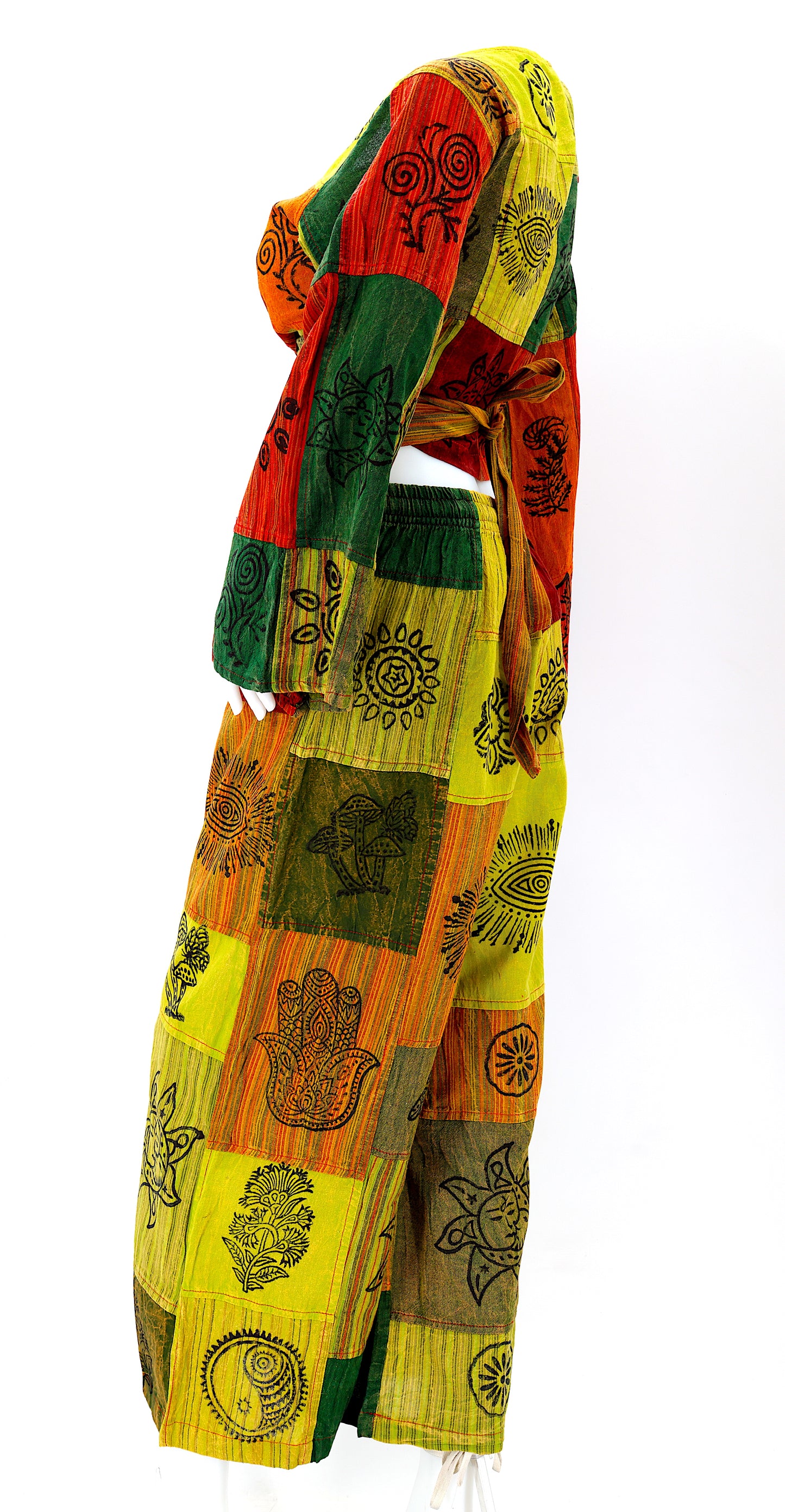 Cotton Hippie Handmade 2 Piece Patchwork Palazzo Bohemian Dress Set, Palazzo Pants