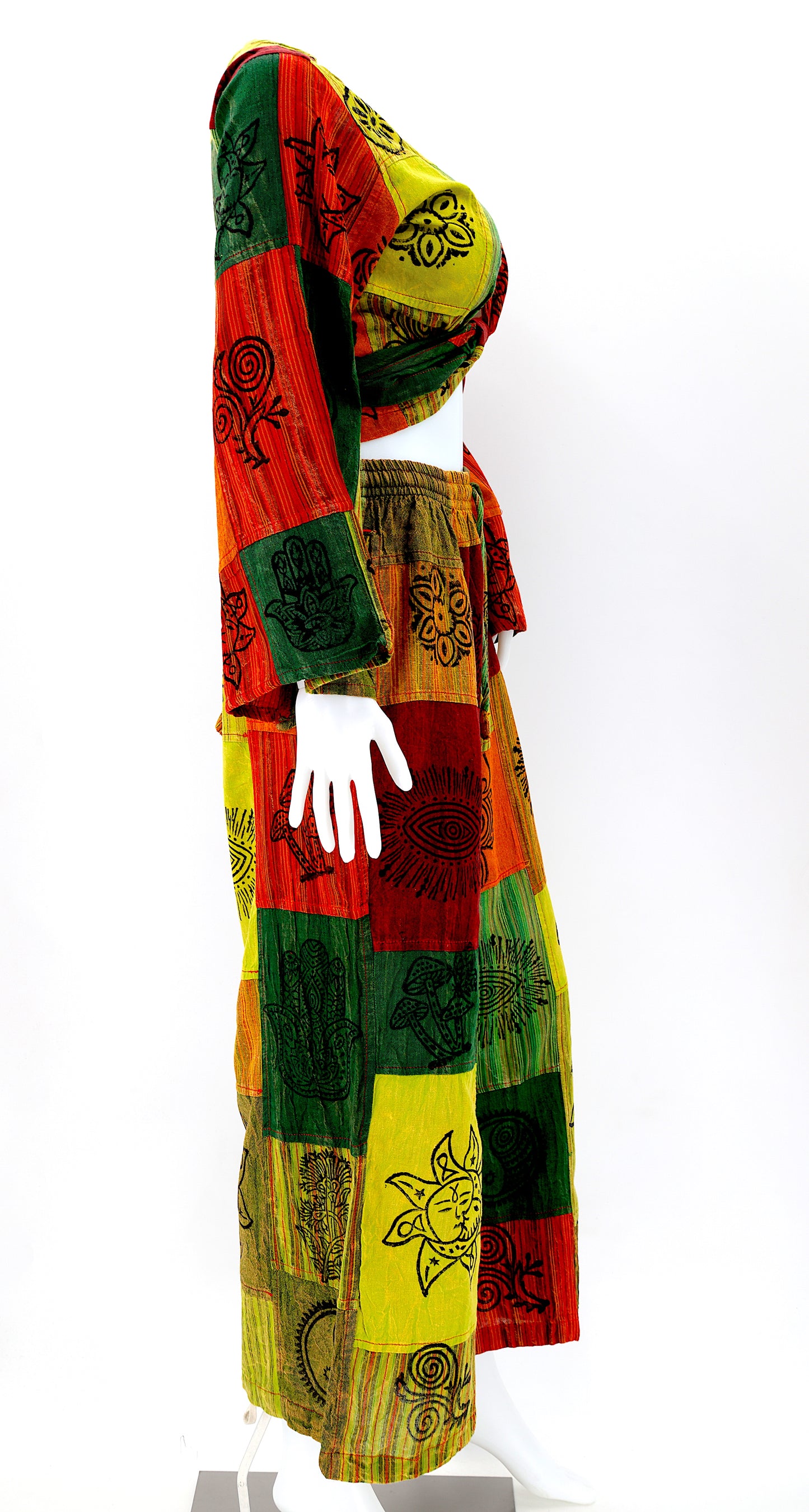 Cotton Hippie Handmade 2 Piece Patchwork Palazzo Bohemian Dress Set, Palazzo Pants
