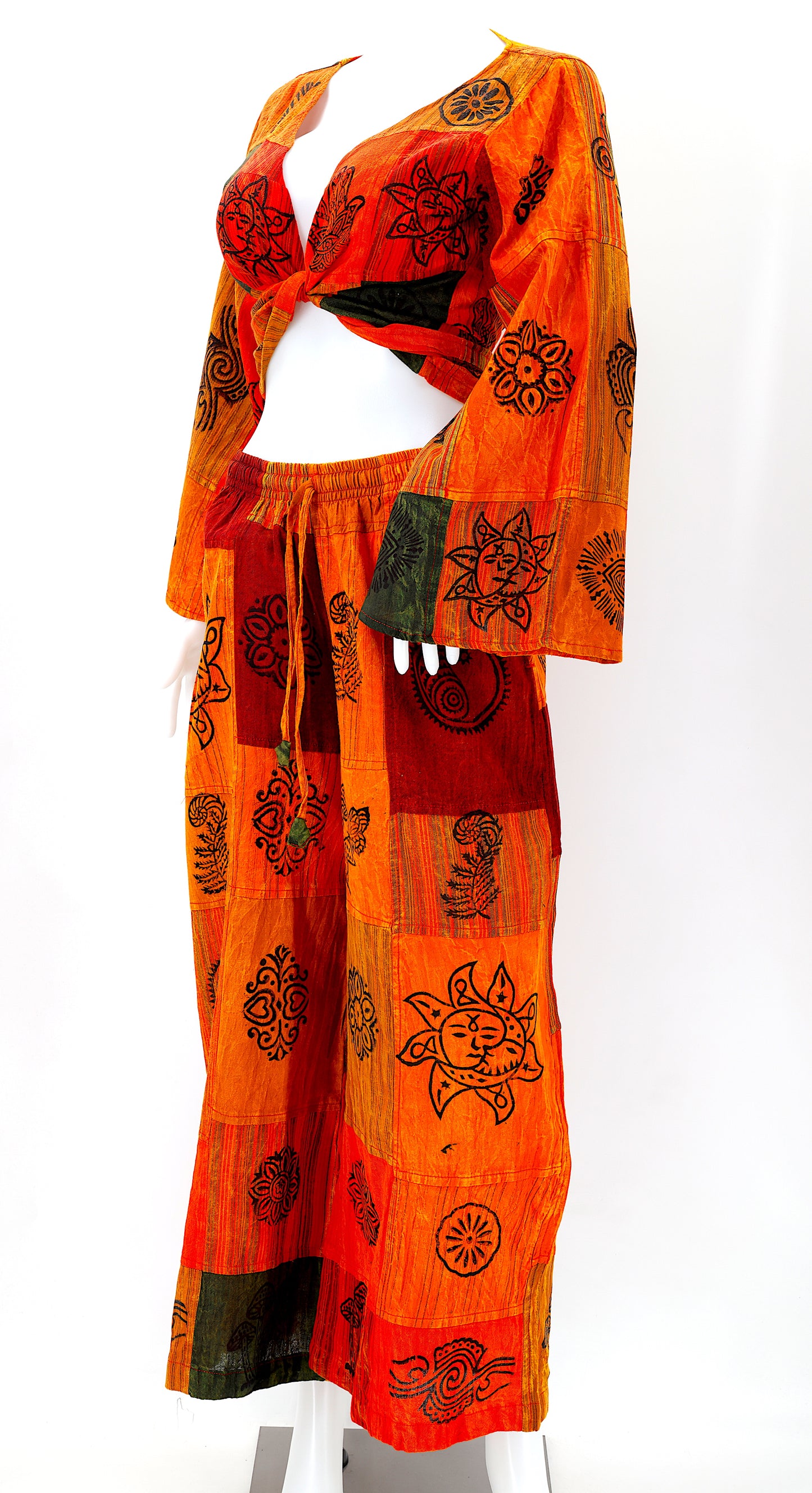 Cotton Hippie Handmade 2 Piece Patchwork Palazzo Bohemian Dress Set, Palazzo Pants