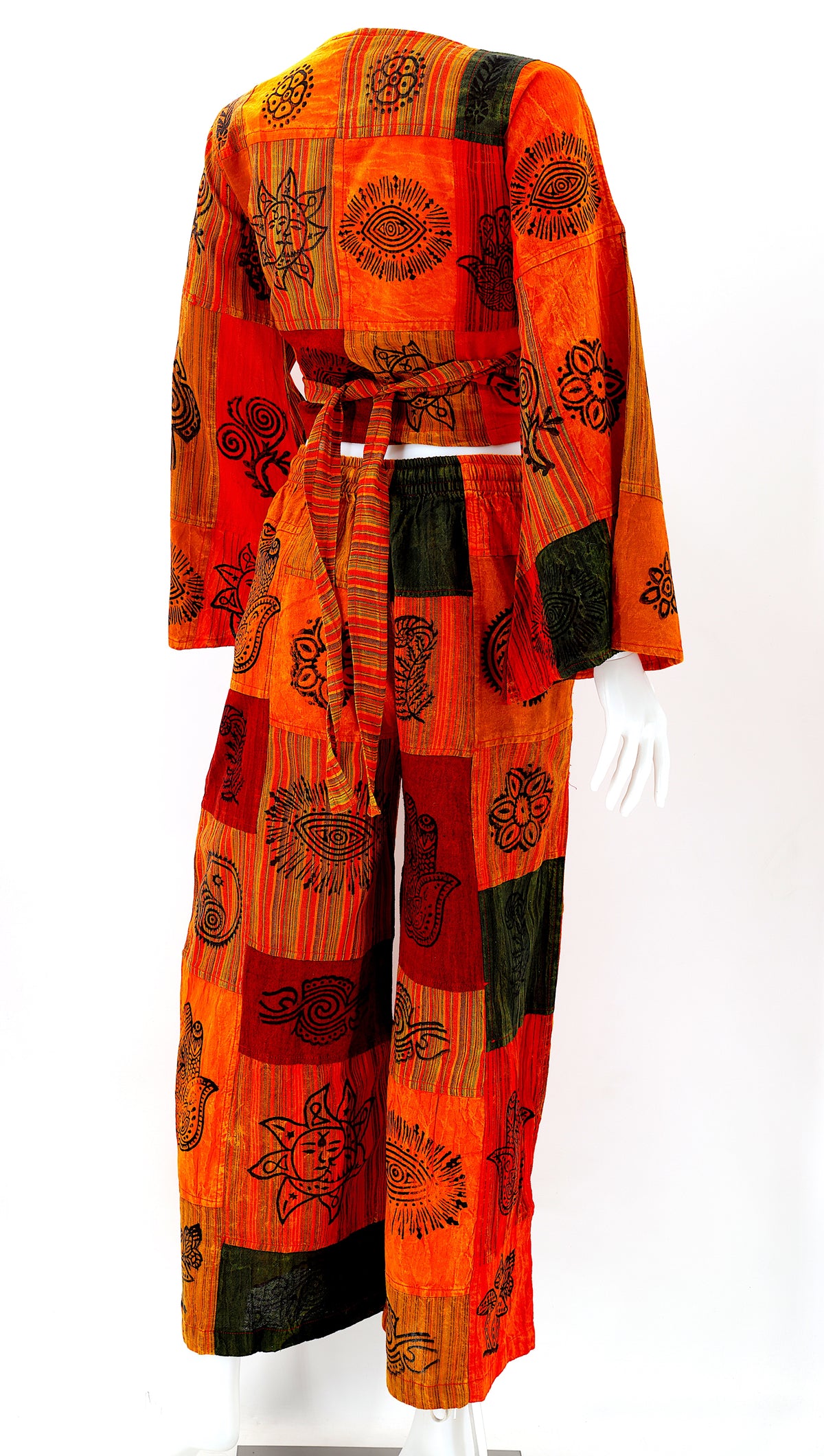 2-teiliges Patchwork-Palazzo-Set | Outfit aus Baumwollhose und Oberteil