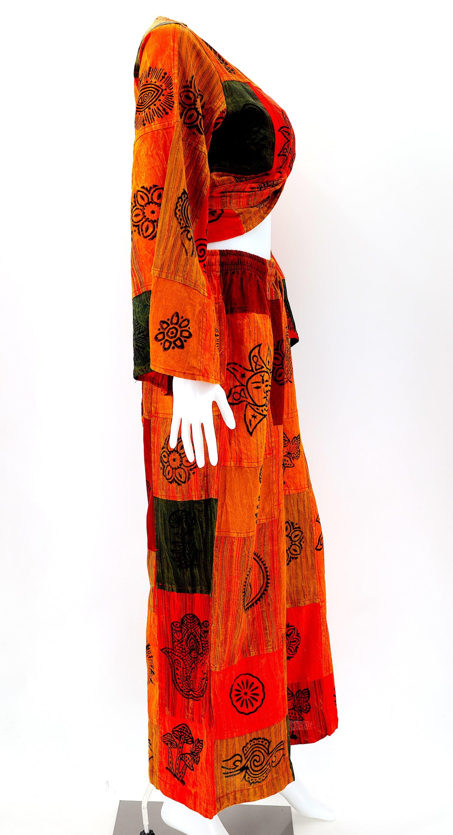 Cotton Hippie Handmade 2 Piece Patchwork Palazzo Bohemian Dress Set, Palazzo Pants
