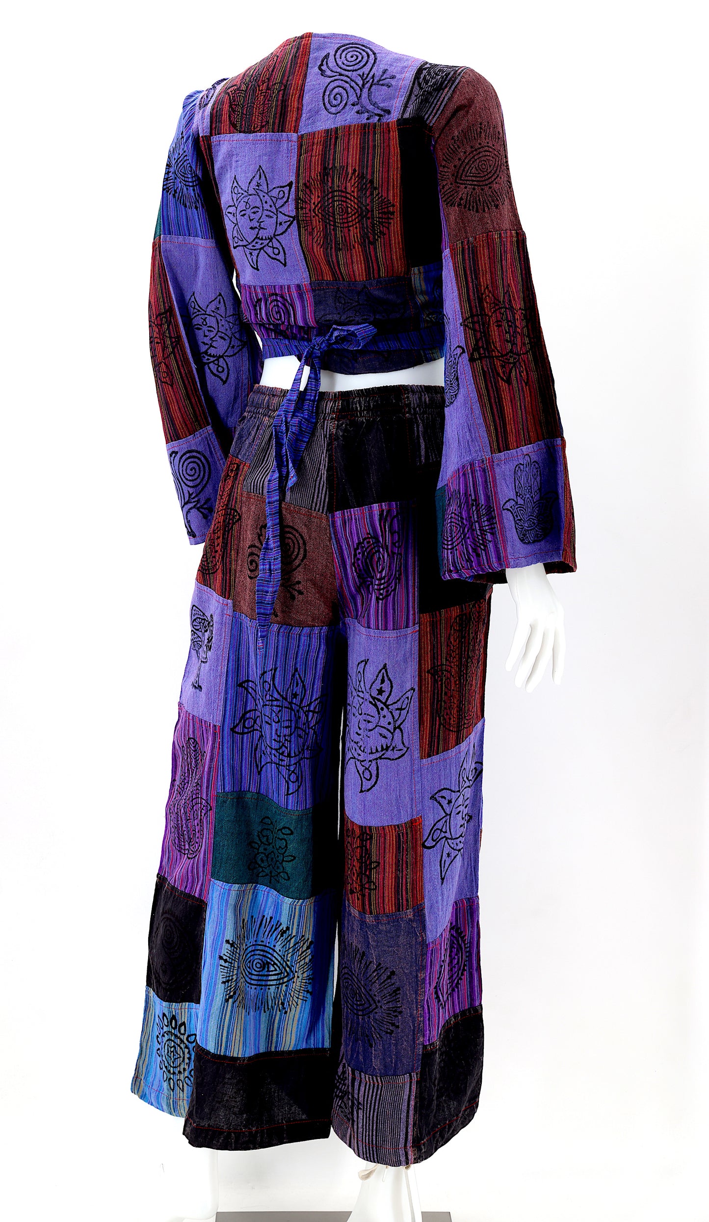 Cotton Hippie Handmade 2 Piece Patchwork Palazzo Bohemian Dress Set, Palazzo Pants
