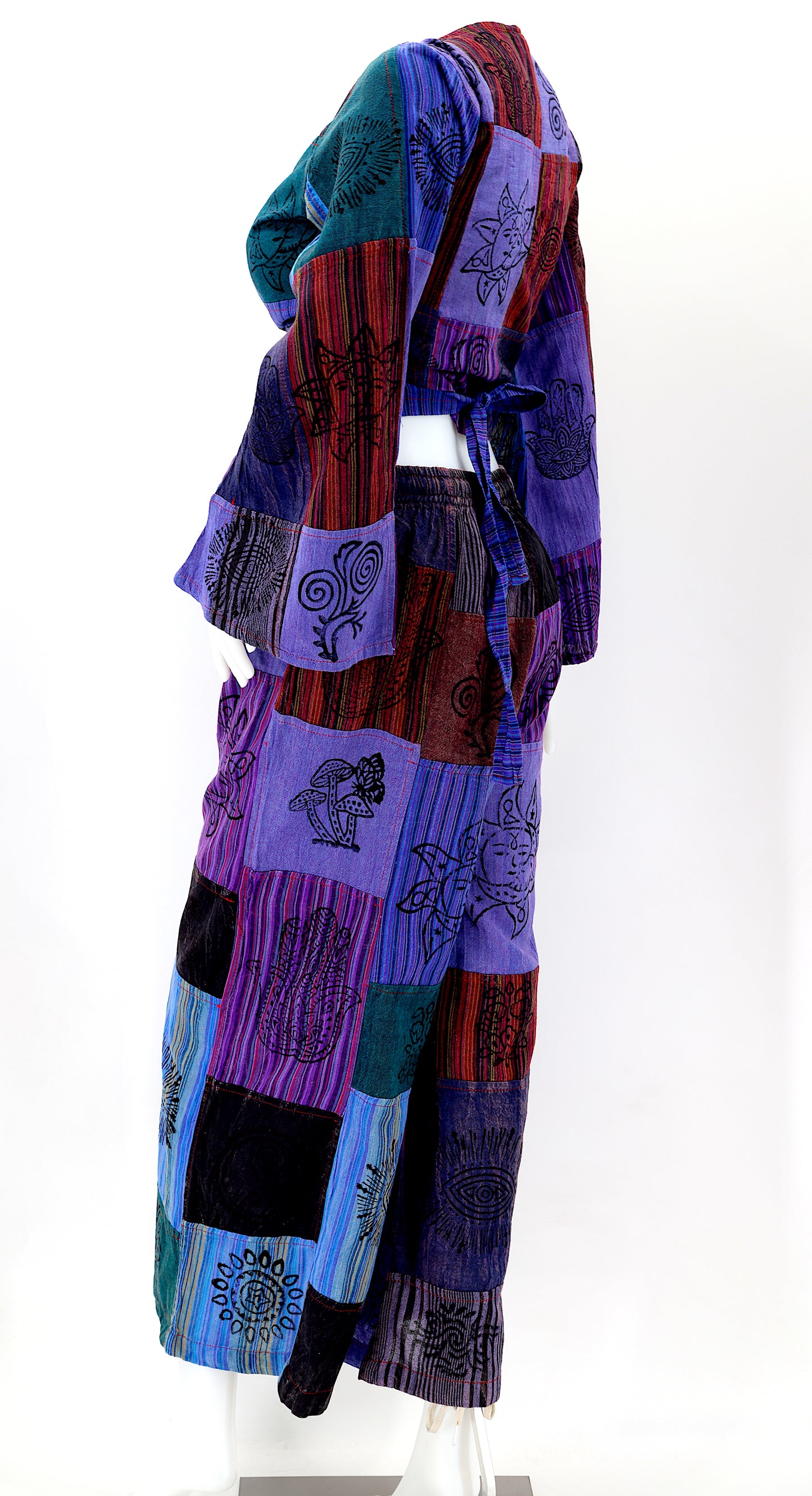 Cotton Hippie Handmade 2 Piece Patchwork Palazzo Bohemian Dress Set, Palazzo Pants
