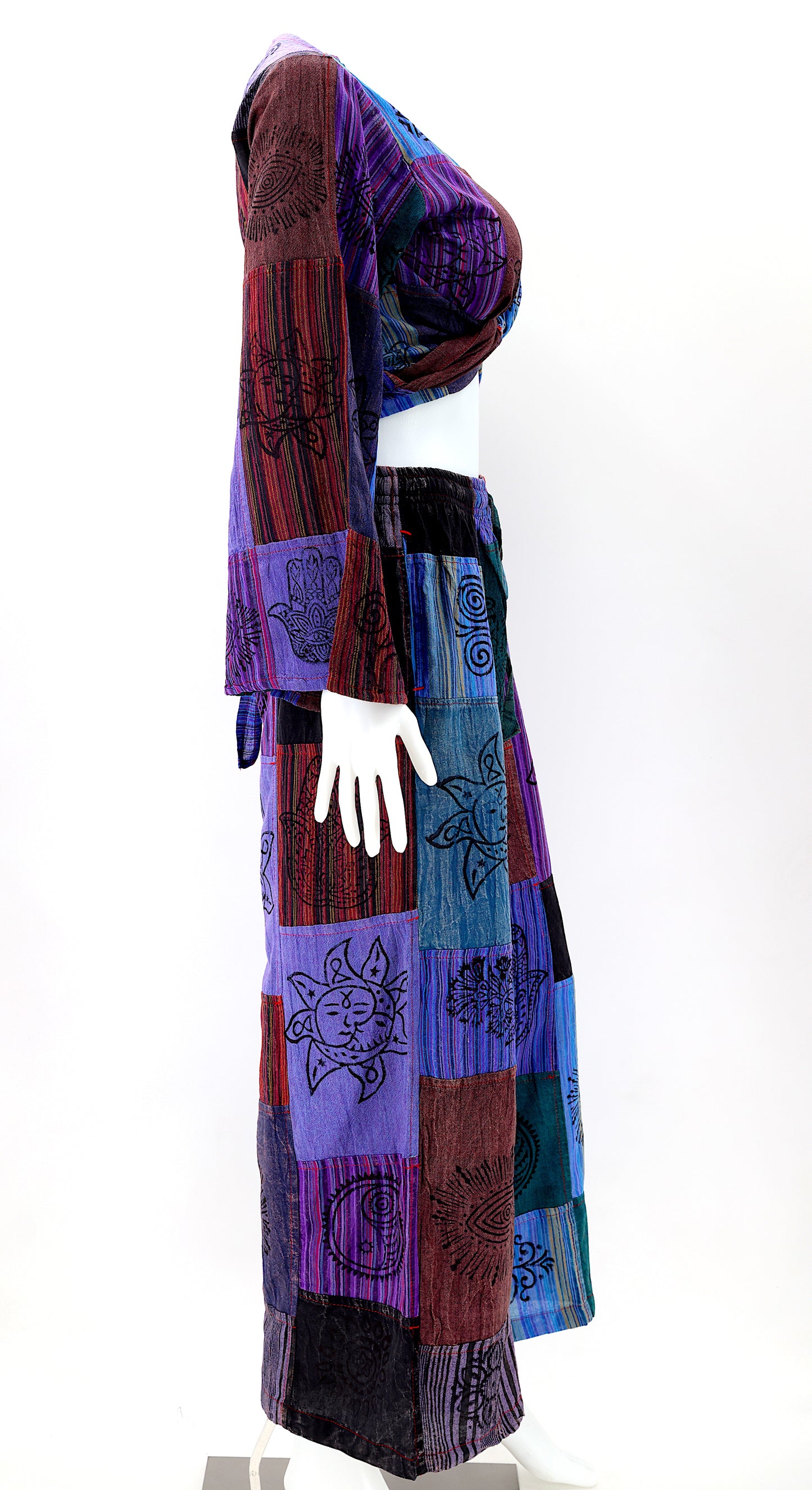 Cotton Hippie Handmade 2 Piece Patchwork Palazzo Bohemian Dress Set, Palazzo Pants