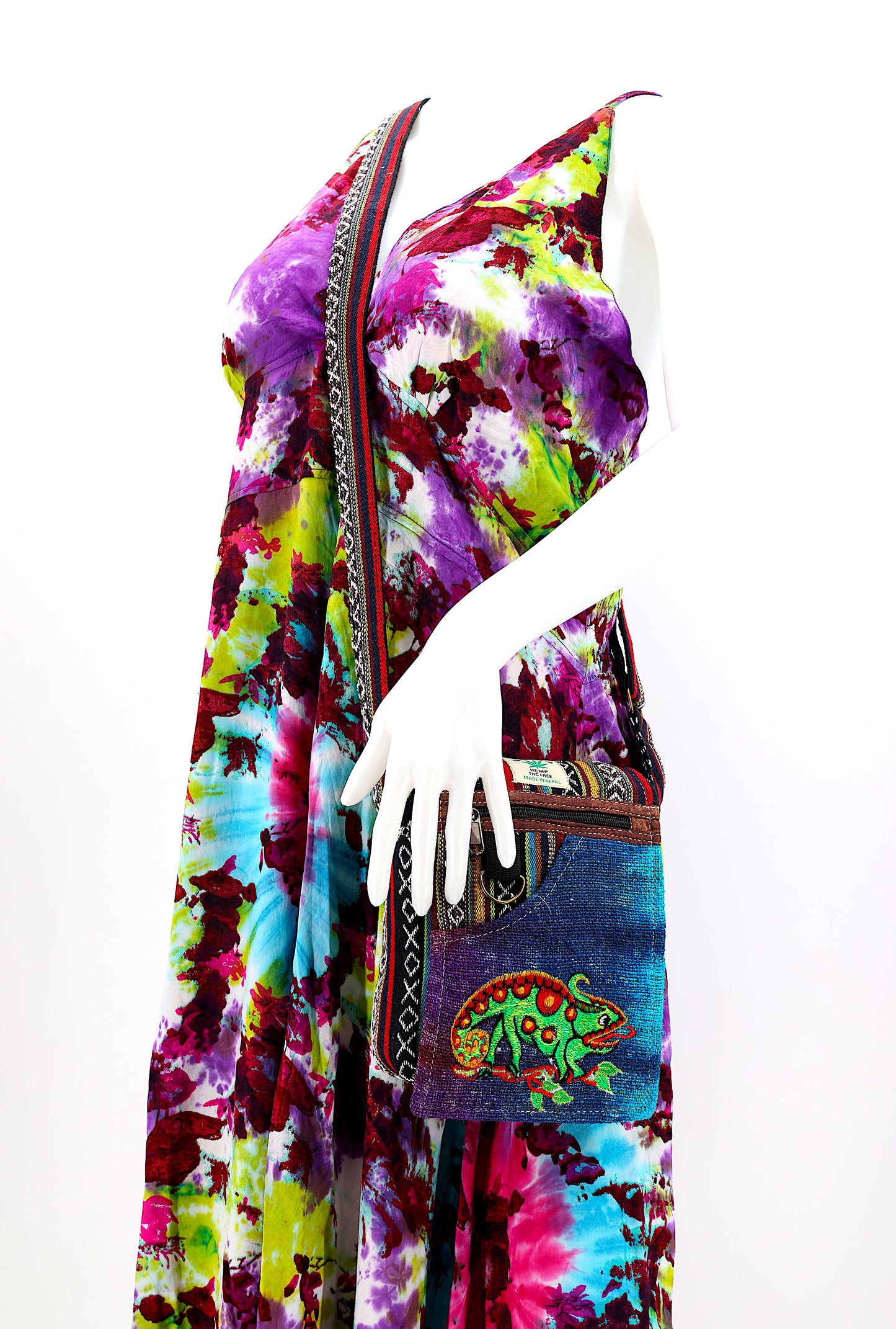 Hemp Chameleon Hand Embroidered Passport Bag