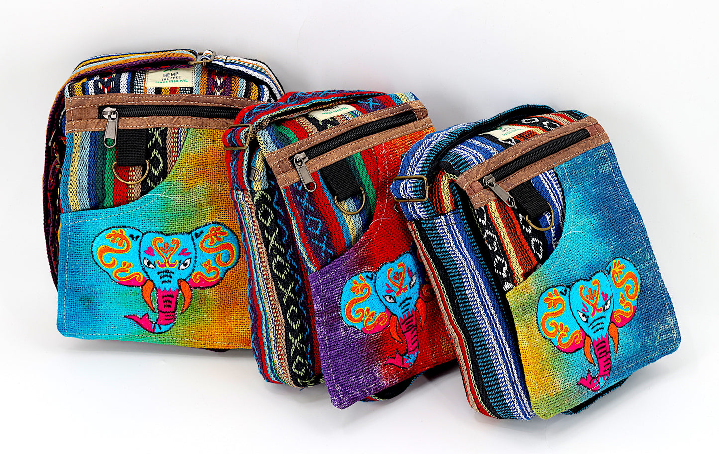 Hemp Elephant Hand Embroidered Passport Bag