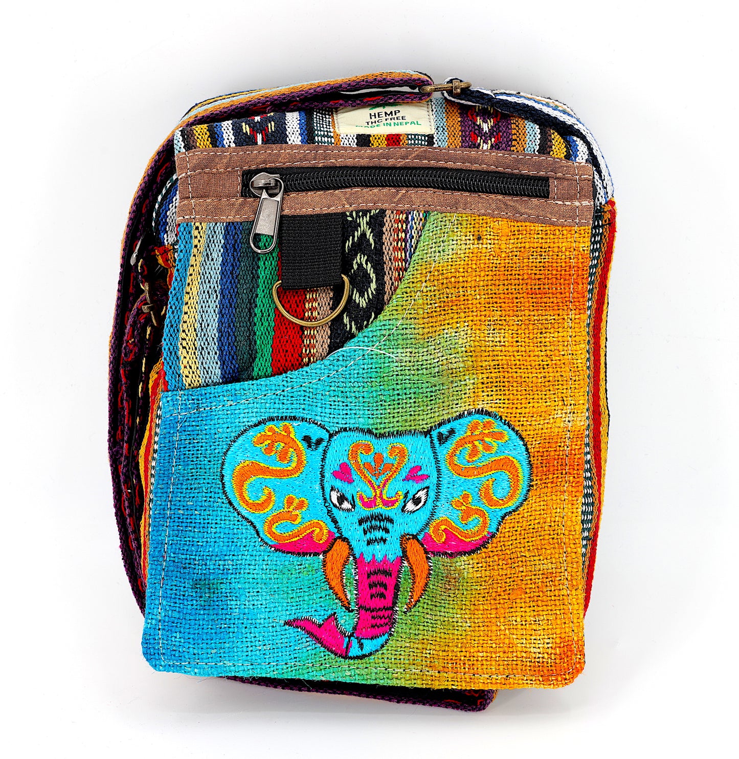 Hemp Elephant Hand Embroidered Passport Bag