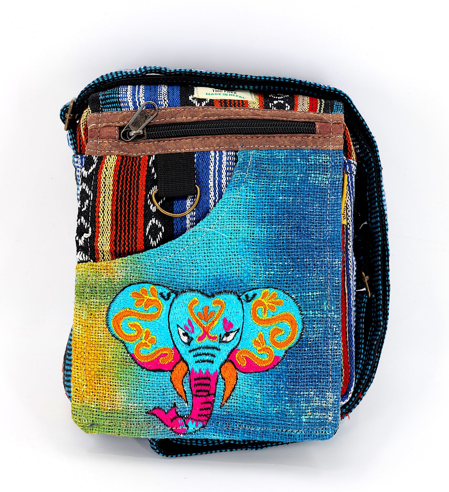 Hemp Elephant Hand Embroidered Passport Bag