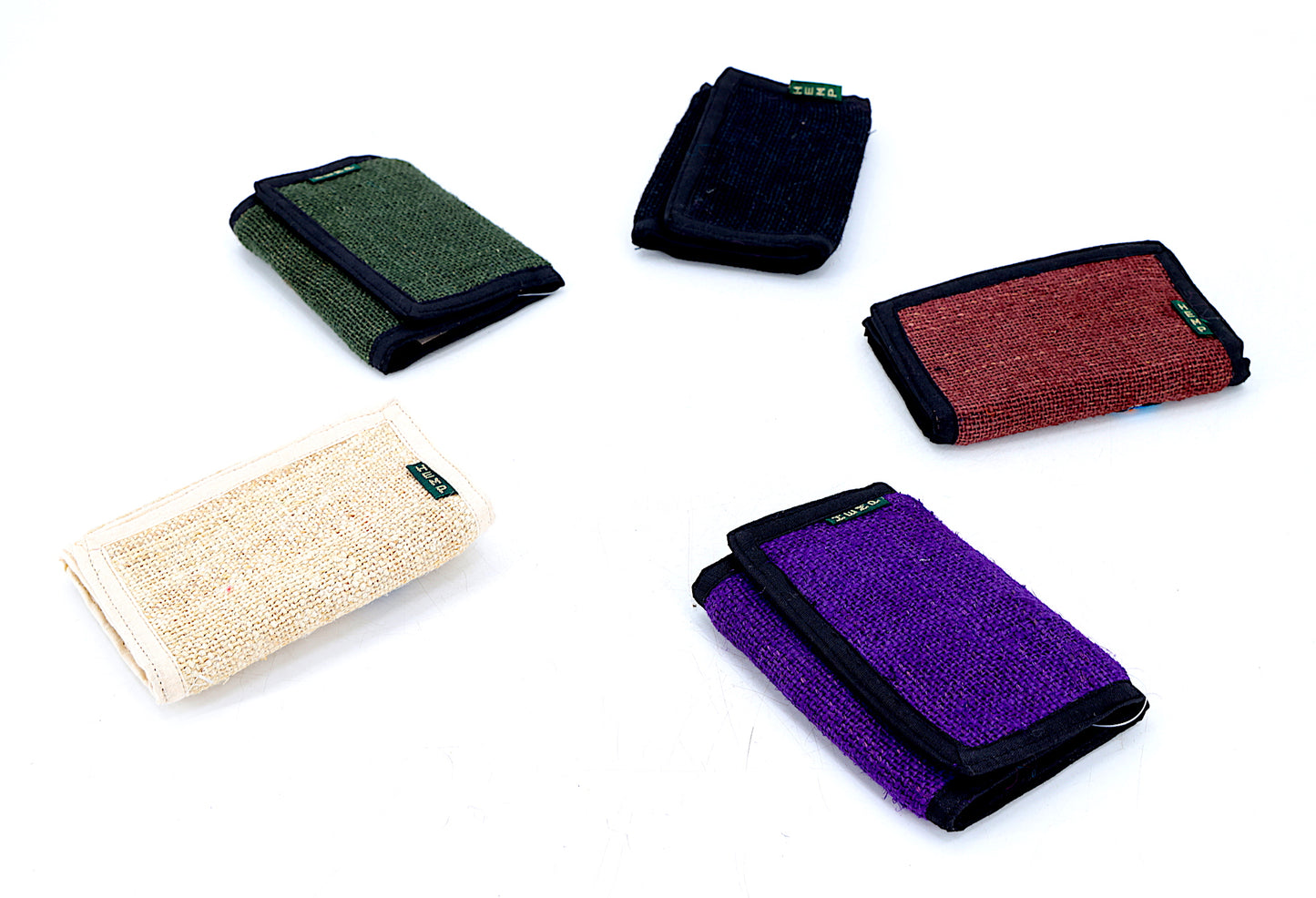 100%ヘンプ製ゾウの刺繍入り三つ折り財布