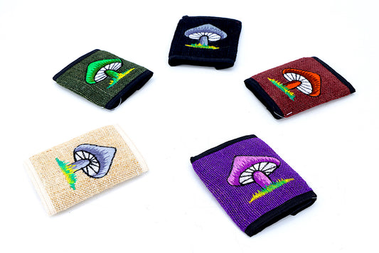 100% Hemp Single Mushroom Embroidered Tri-Fold Wallet