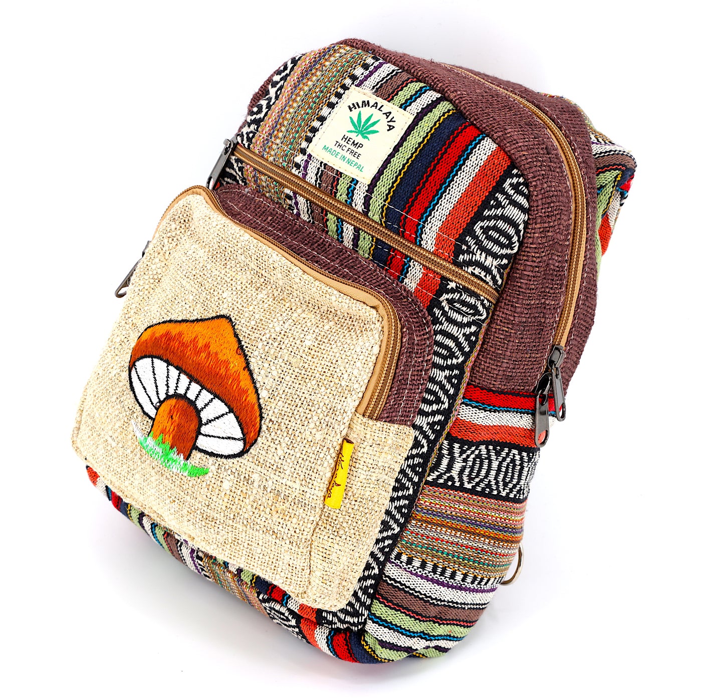 Hemp Mushroom Hand Embroidered Sling Backpack
