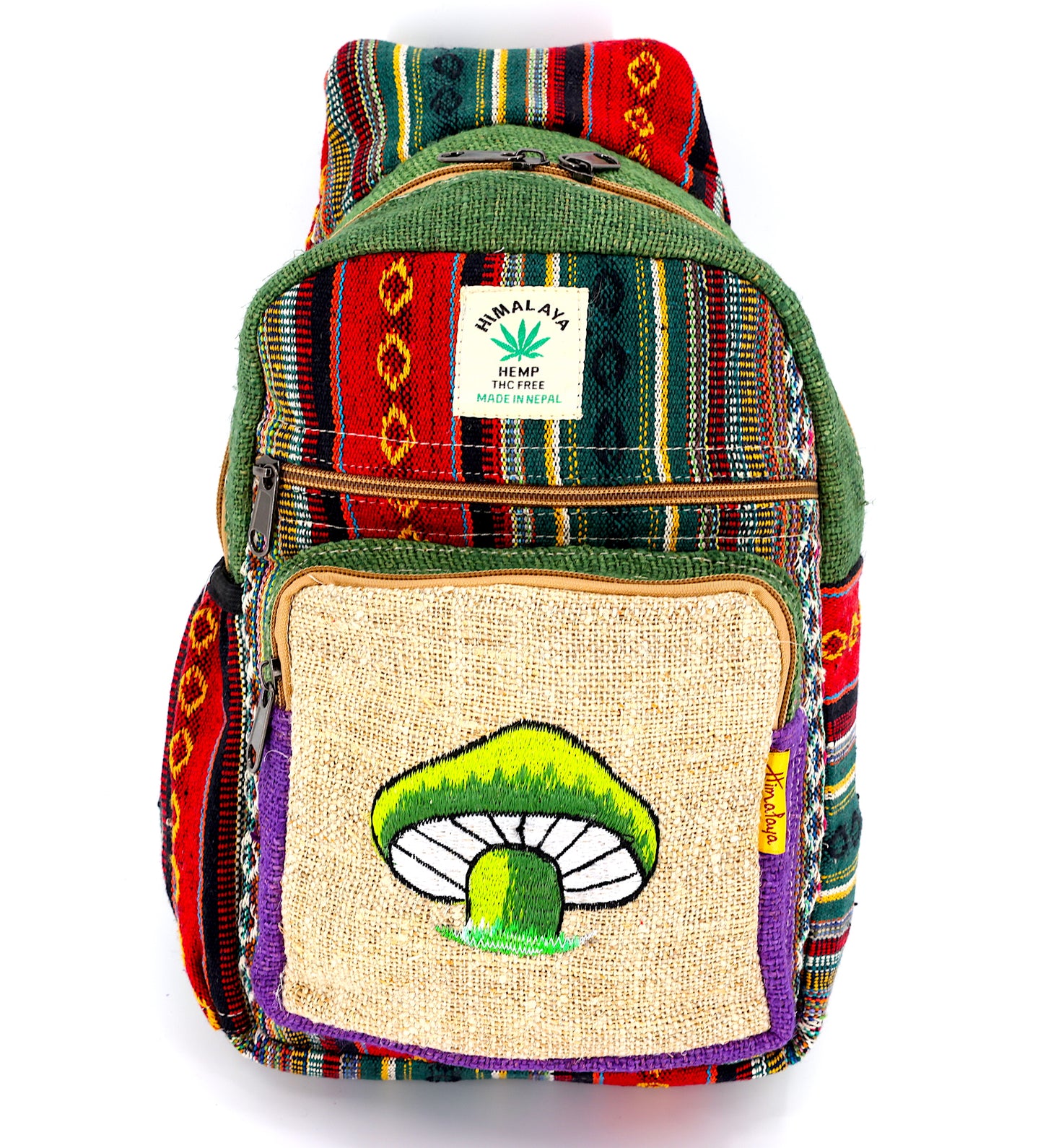 Hemp Mushroom Hand Embroidered Sling Backpack