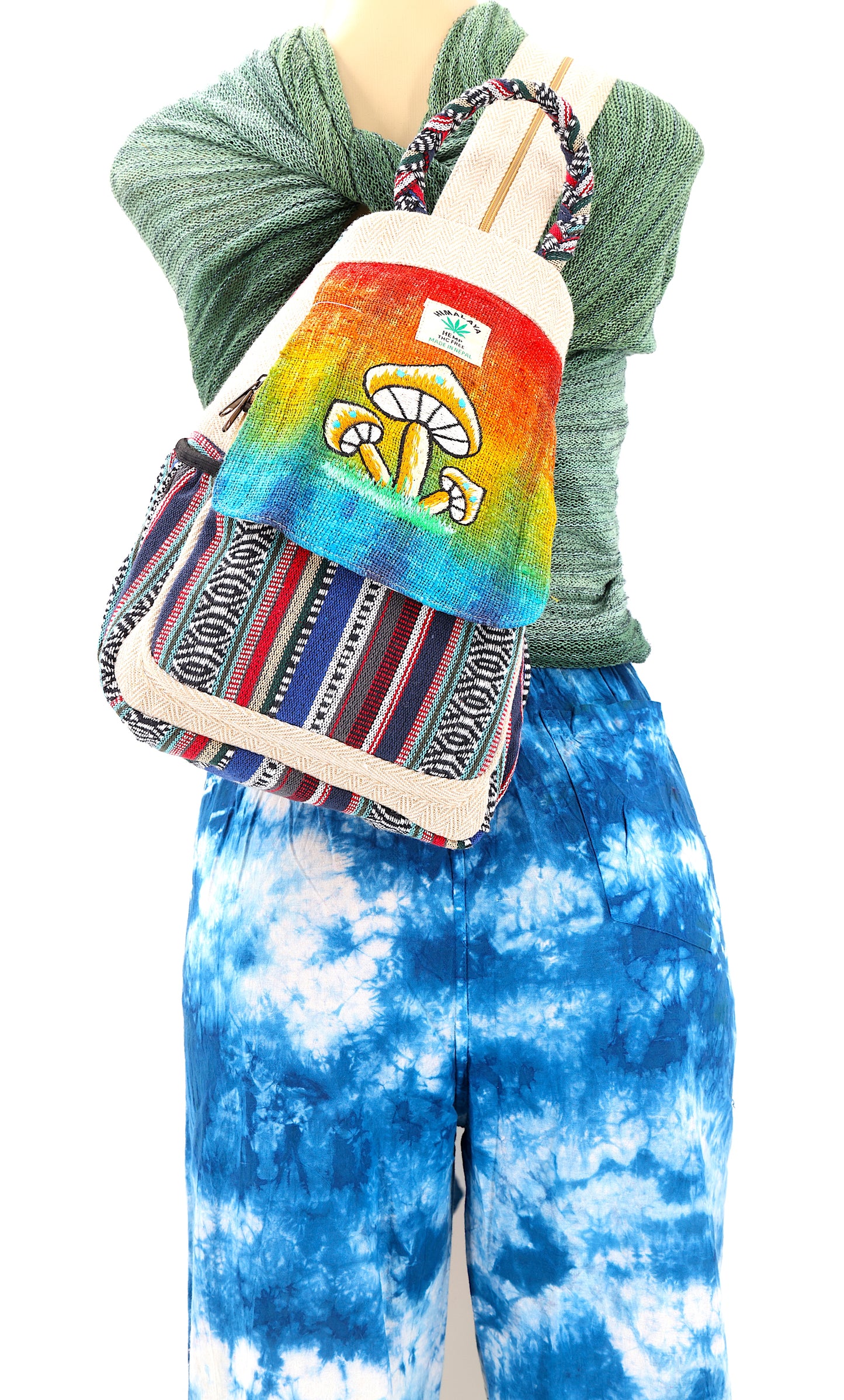 Hemp Mushroom Hand Embroidered Convertible Backpack