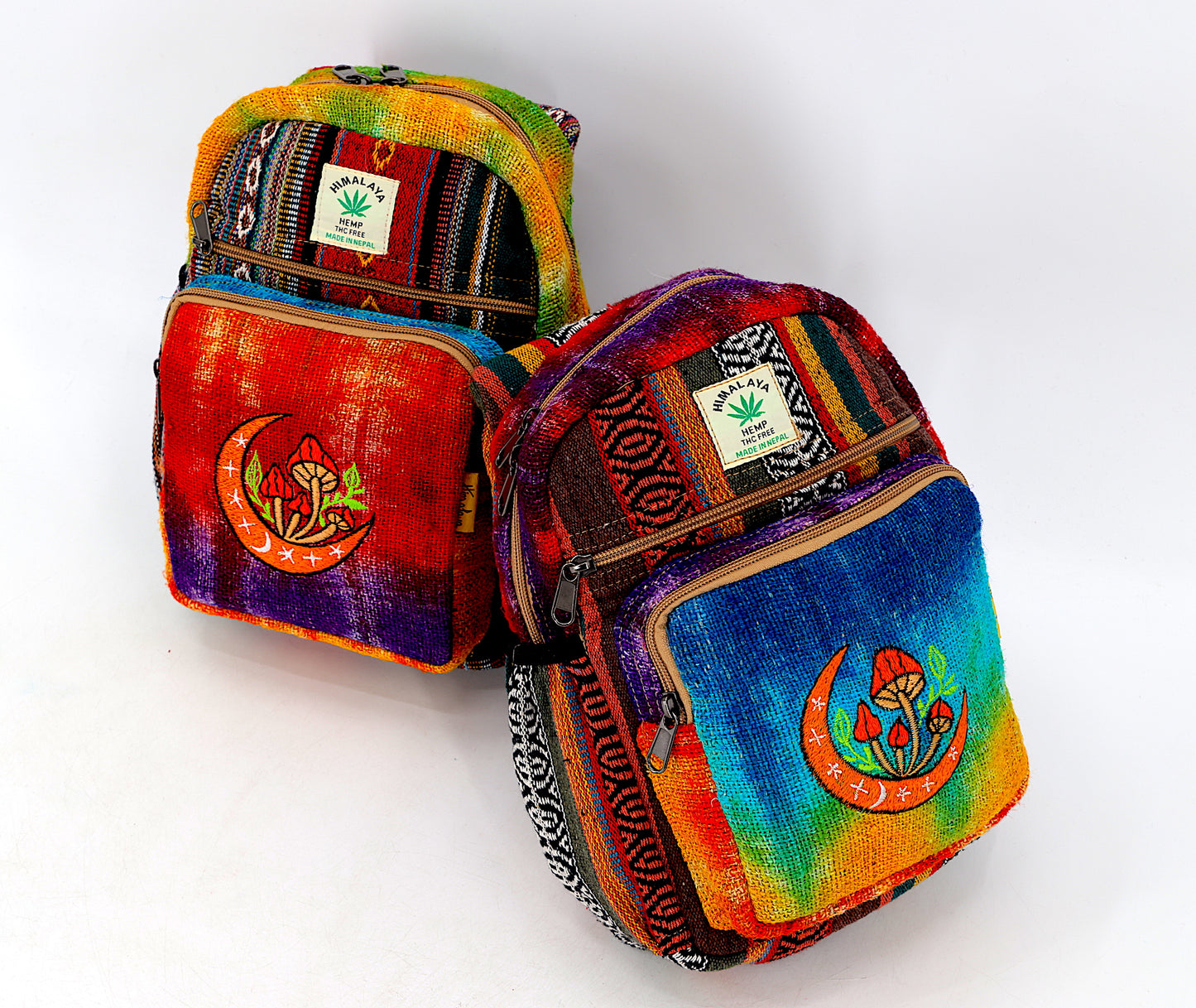 Hemp Moon Mushroom Hand Embroidered Sling Backpack