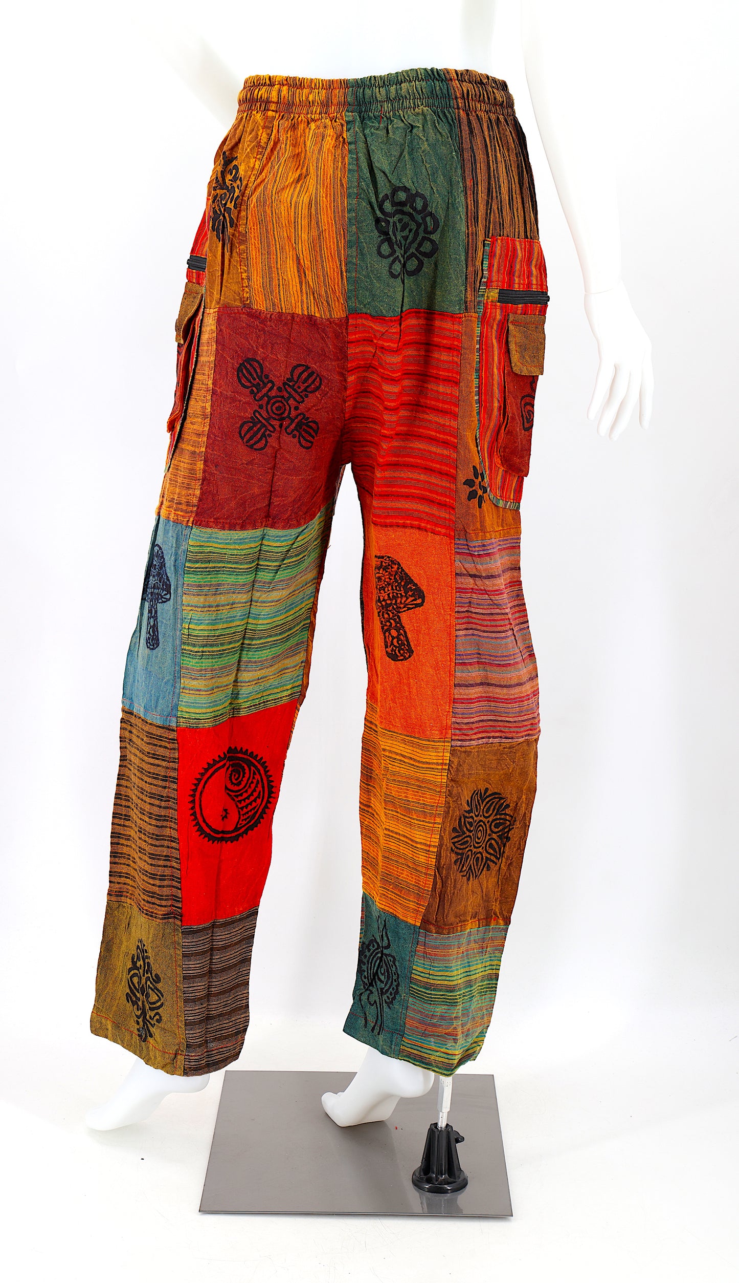 Pantalon Sarouel Bohème Patchwork | Pantalon Artisanal en Coton Imprimé au Tampon