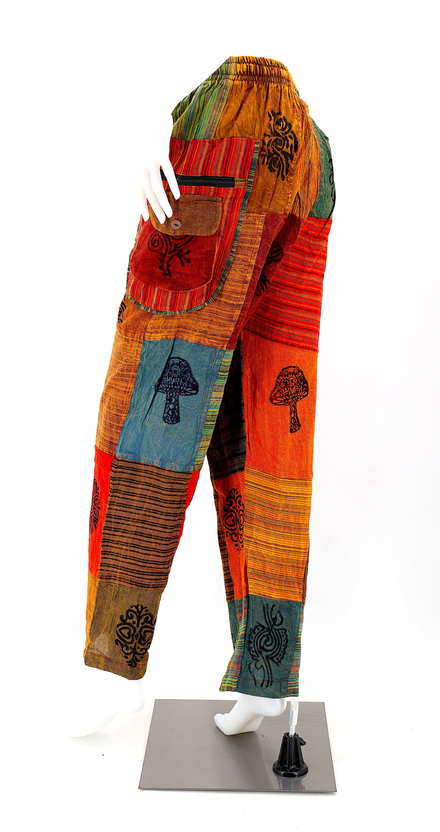 Pantalon Sarouel Bohème Patchwork | Pantalon Artisanal en Coton Imprimé au Tampon