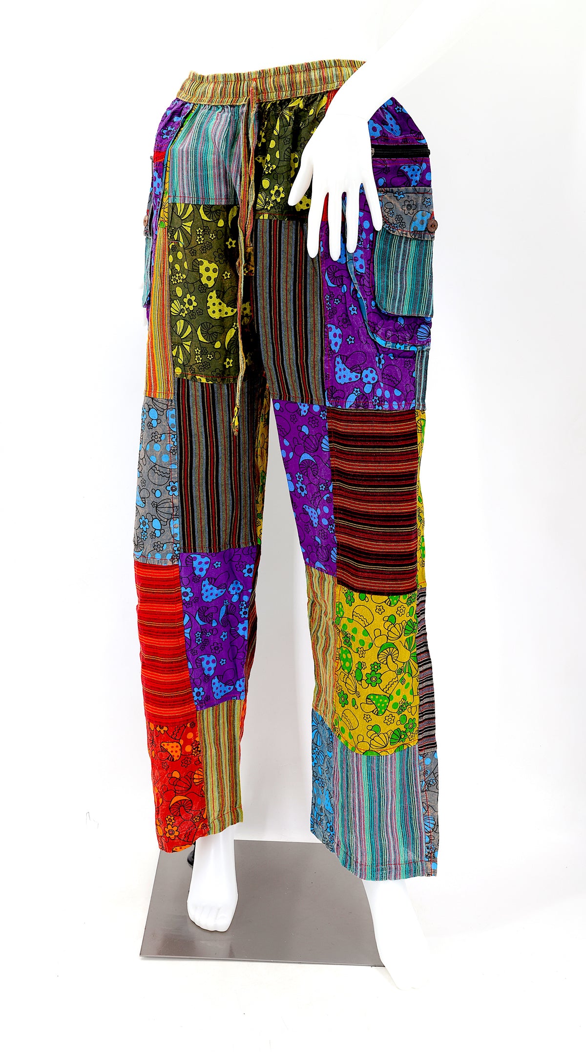 Künstlerische Pilz-Patchwork-Baumwollhose mit geradem Bein