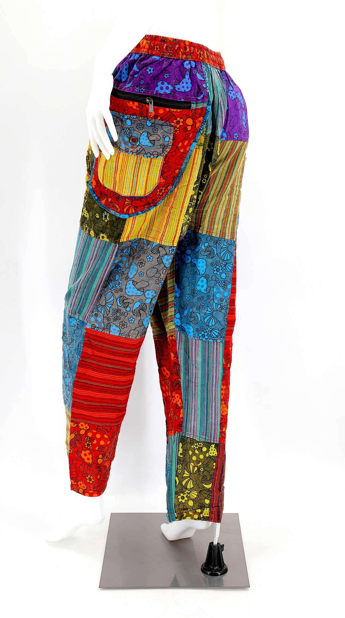 Künstlerische Pilz-Patchwork-Baumwollhose mit geradem Bein