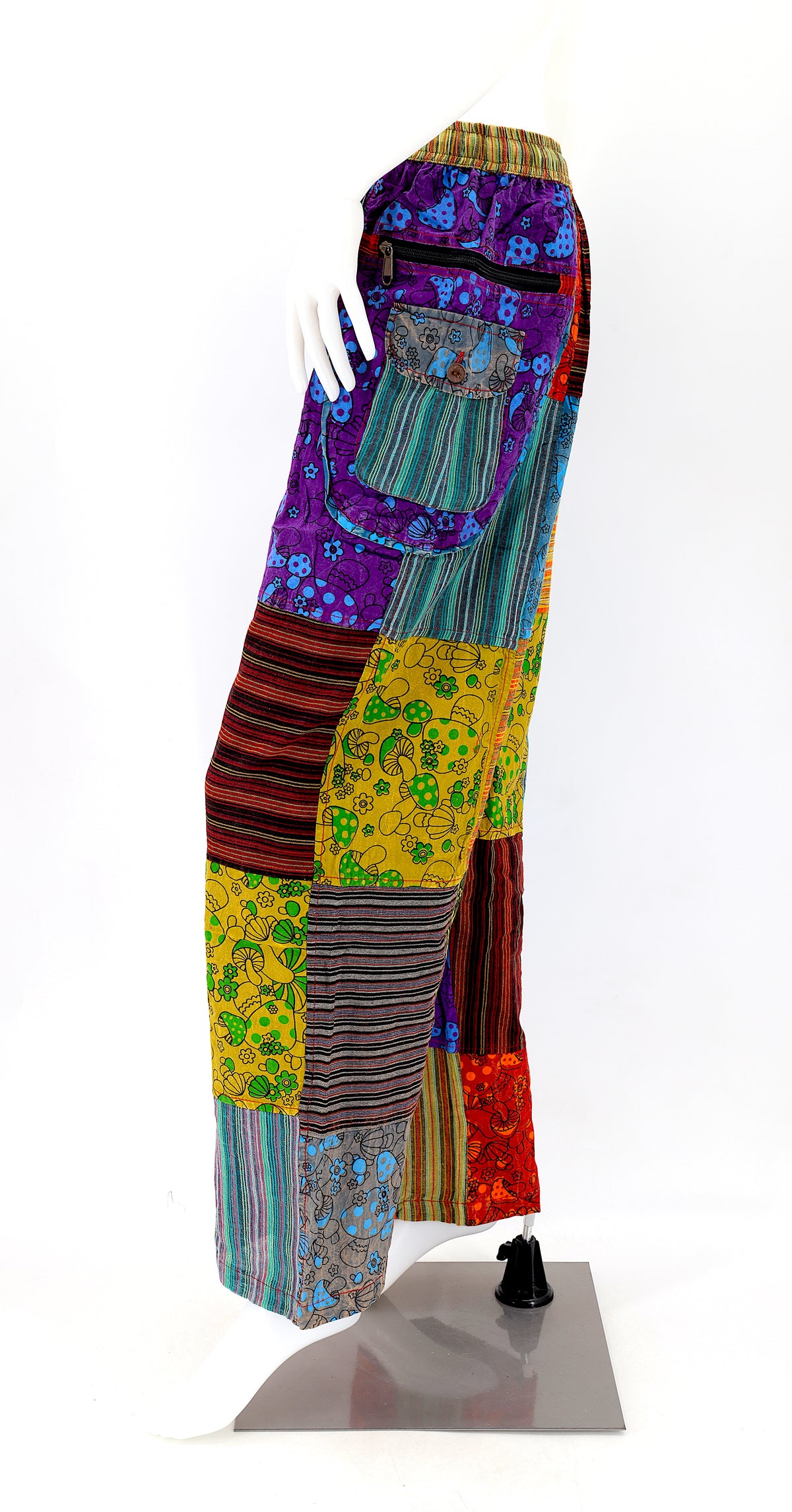 Künstlerische Pilz-Patchwork-Baumwollhose mit geradem Bein