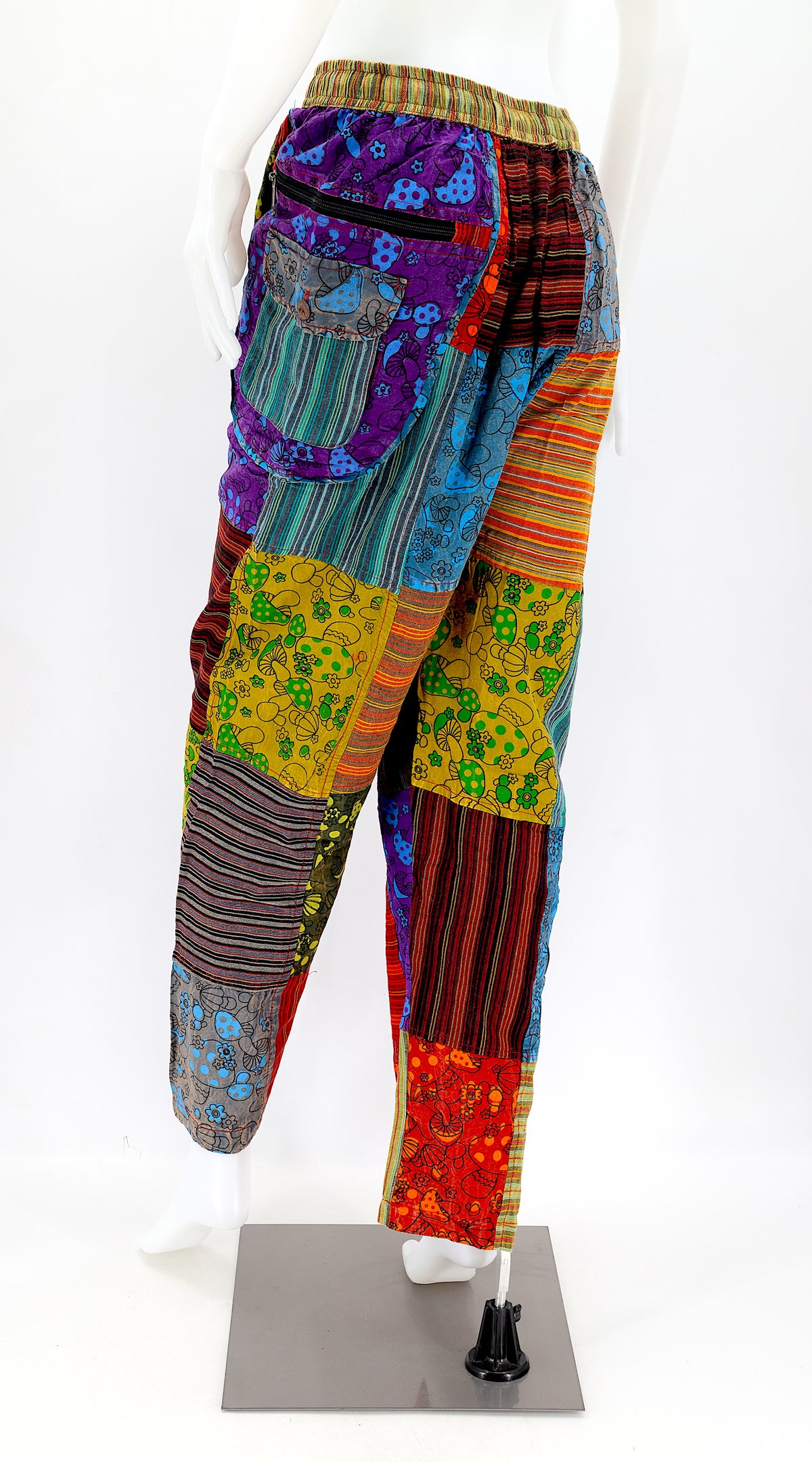 Künstlerische Pilz-Patchwork-Baumwollhose mit geradem Bein