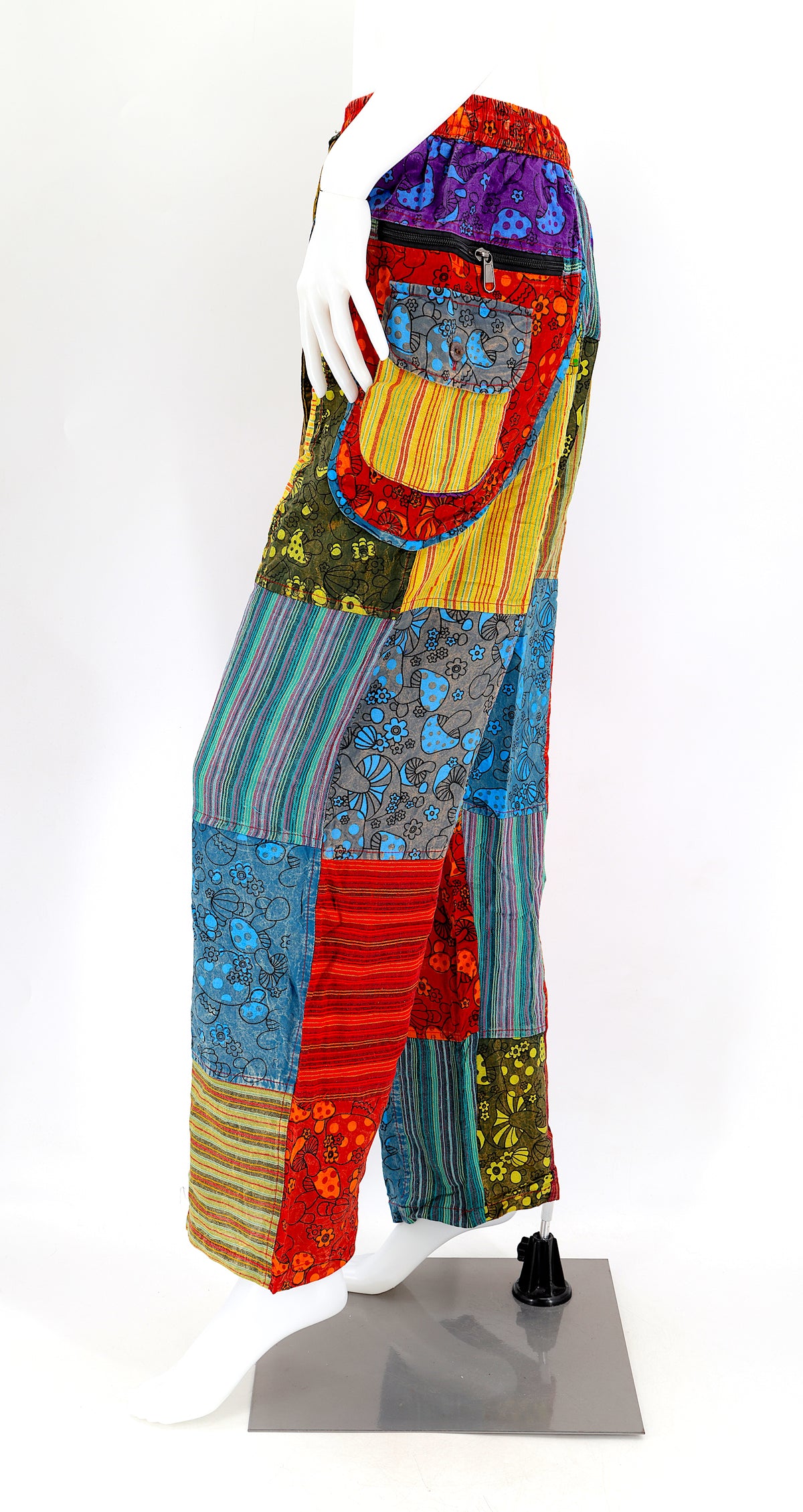 Künstlerische Pilz-Patchwork-Baumwollhose mit geradem Bein