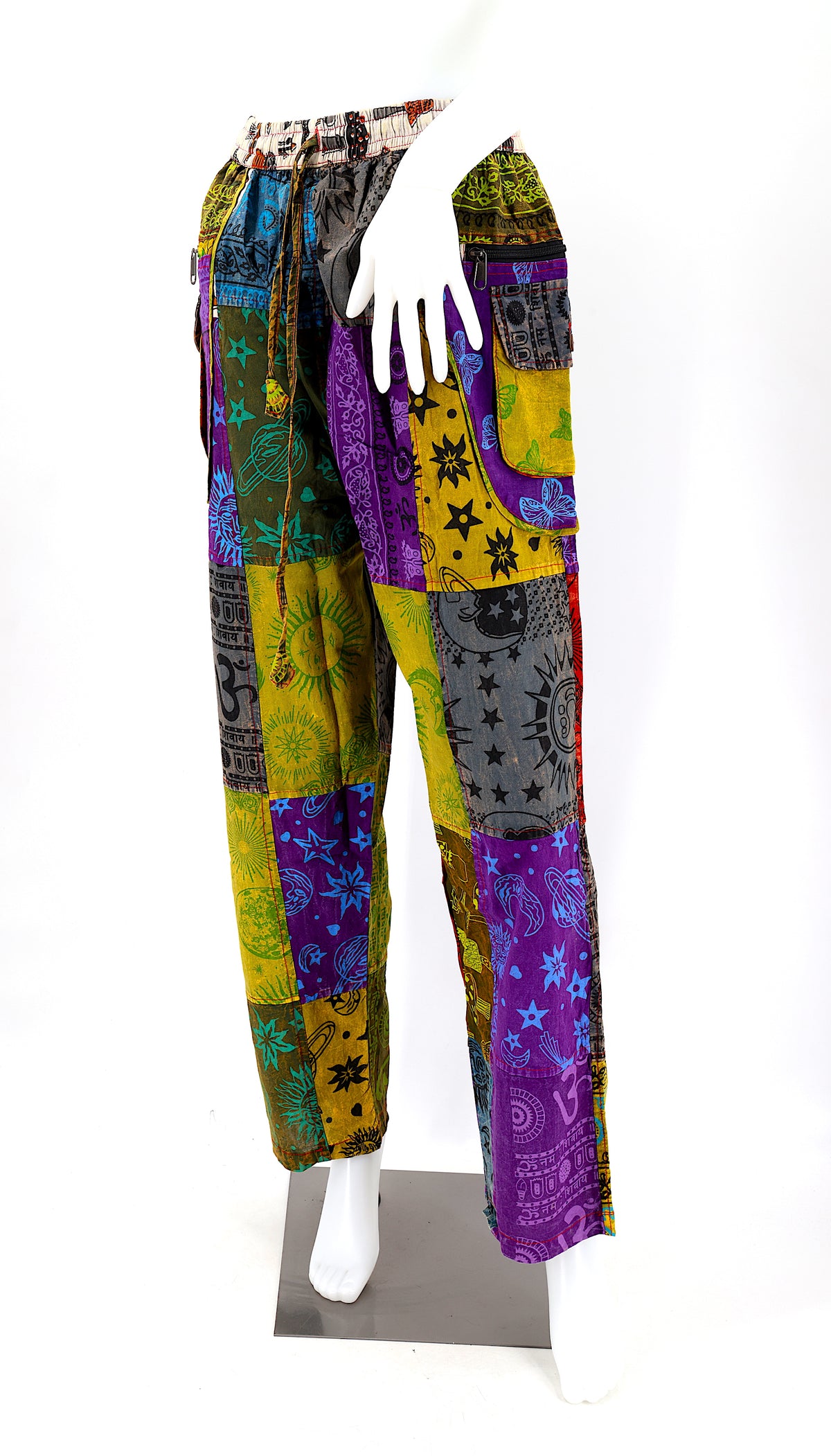 Patchwork-Baumwollhose mit geradem Bein im psychedelischen Himmelsmotiv
