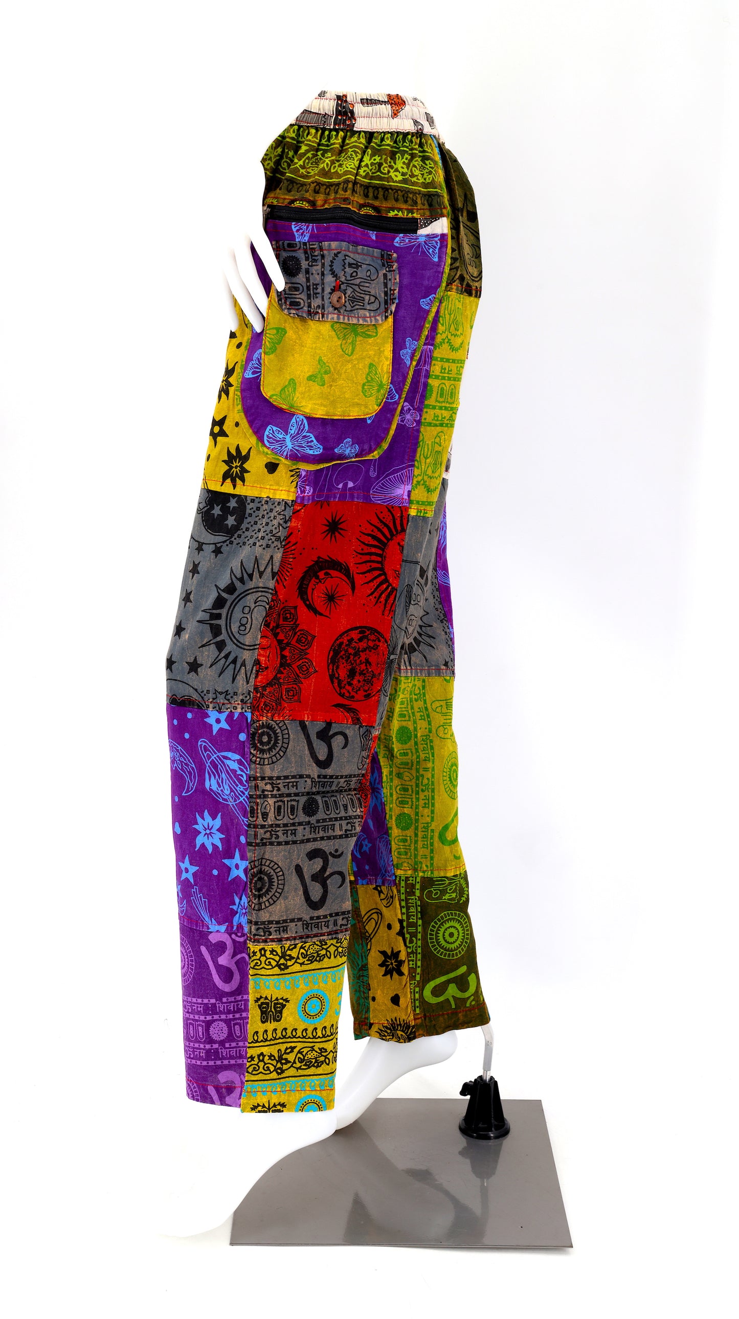 Patchwork-Baumwollhose mit geradem Bein im psychedelischen Himmelsmotiv