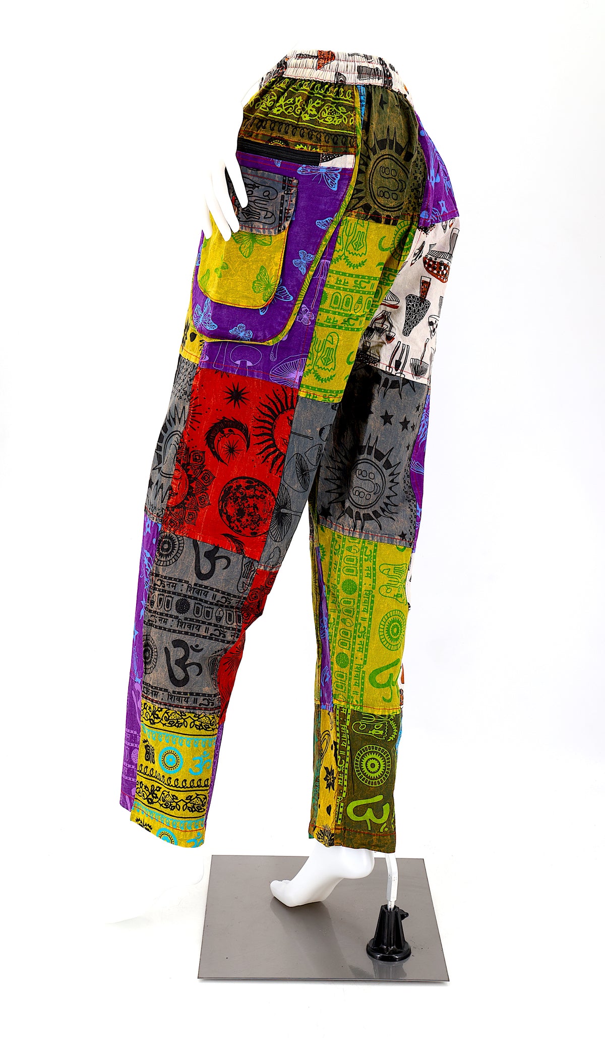 Patchwork-Baumwollhose mit geradem Bein im psychedelischen Himmelsmotiv